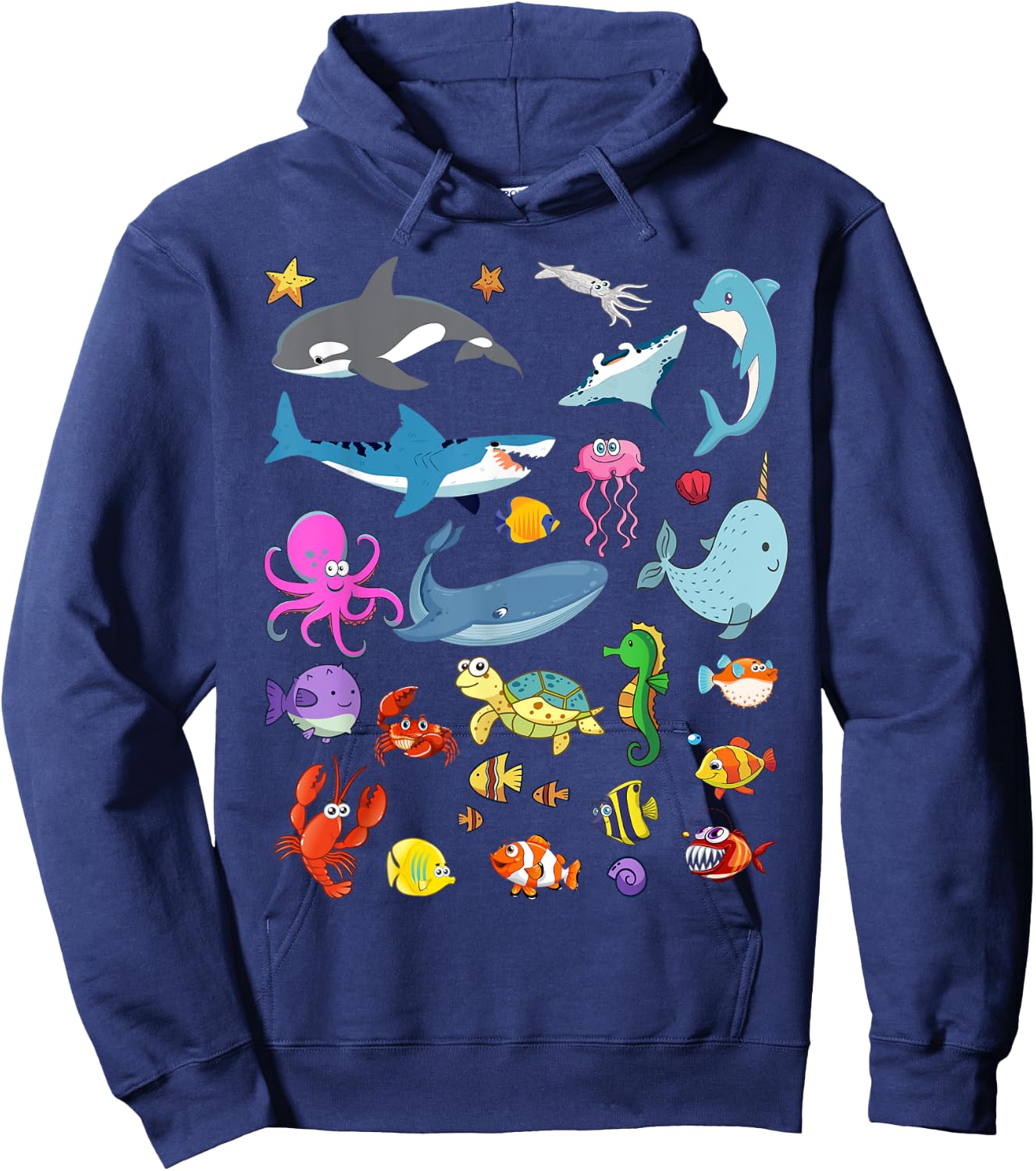 Funny Sea Animals Kids Children Ocean Creatures Clownfish Hoodie - Hoodie | Navy