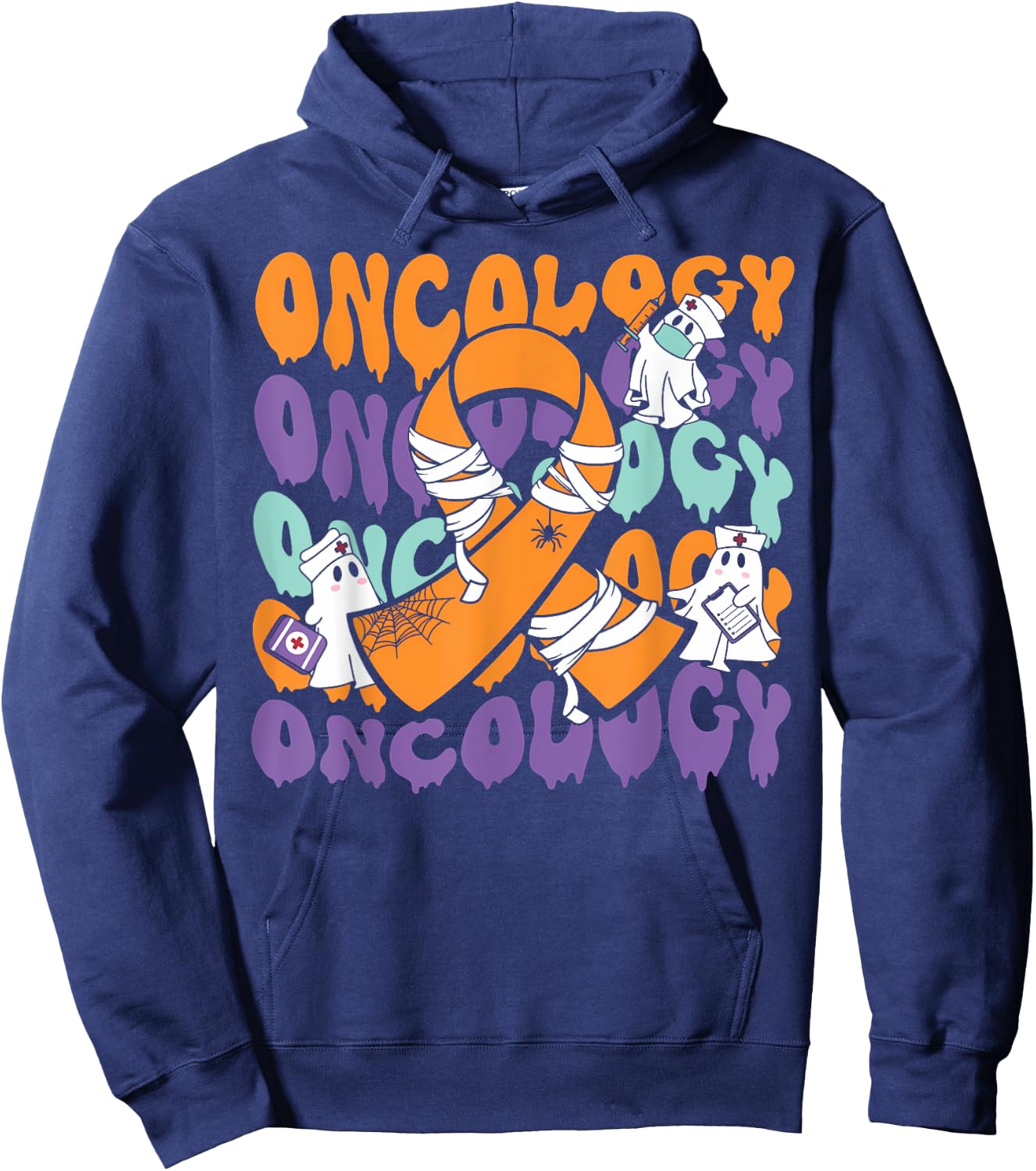 Oncology Nurse Halloween Ribbon Heme Onc RN Cancer Awareness Hoodie - Hoodie | Navy