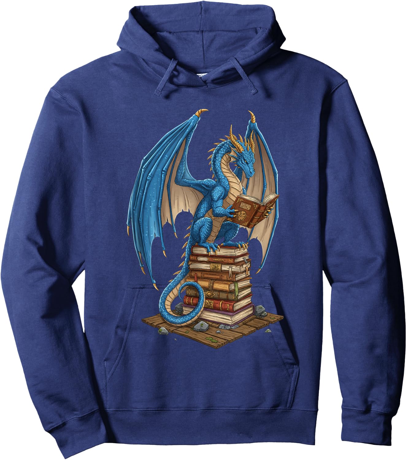Literary Dragon Reading Books - Fantasy Illustration for Bib Hoodie - Hoodie | Navy