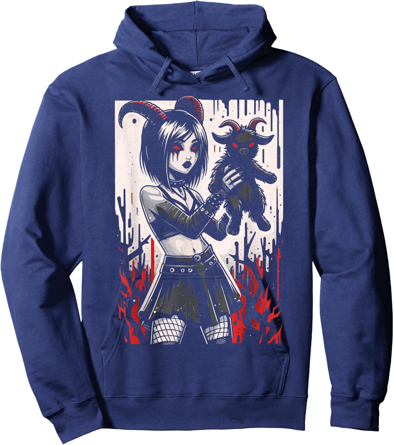 Black Goat Demon Alt Goth Girl Emo Red Occult Grunge Devil Hoodie - Hoodie | Navy