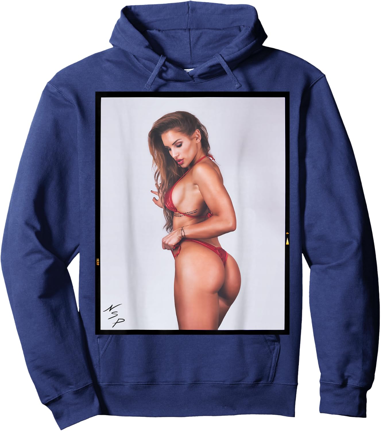 Men's Shirt with Girl On It - Sexy Bikini Model in Red Hoodie - Hoodie | Navy