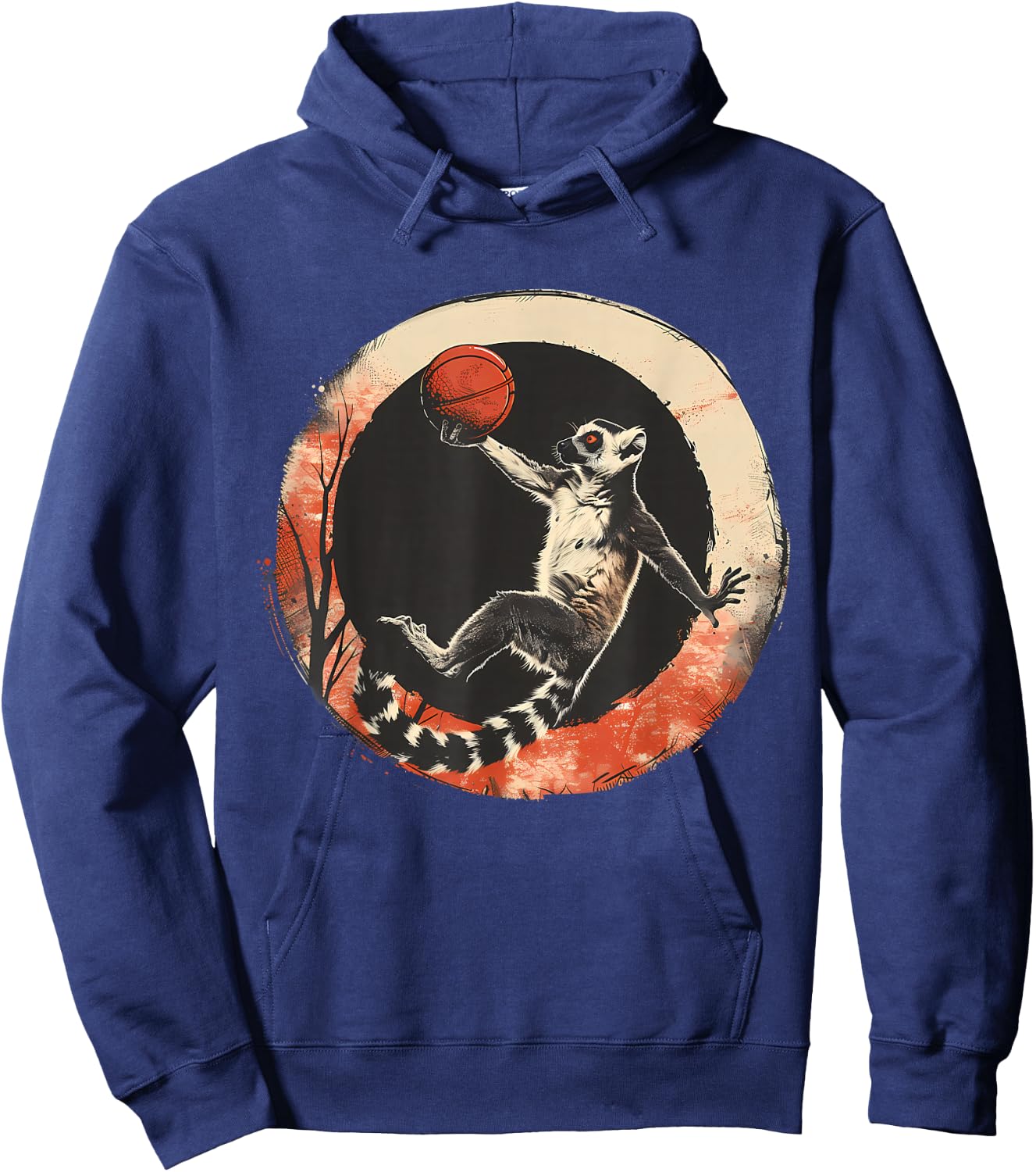 Basketball Lemur Drawing Basketball Player Animal Art Hoodie - Hoodie | Navy