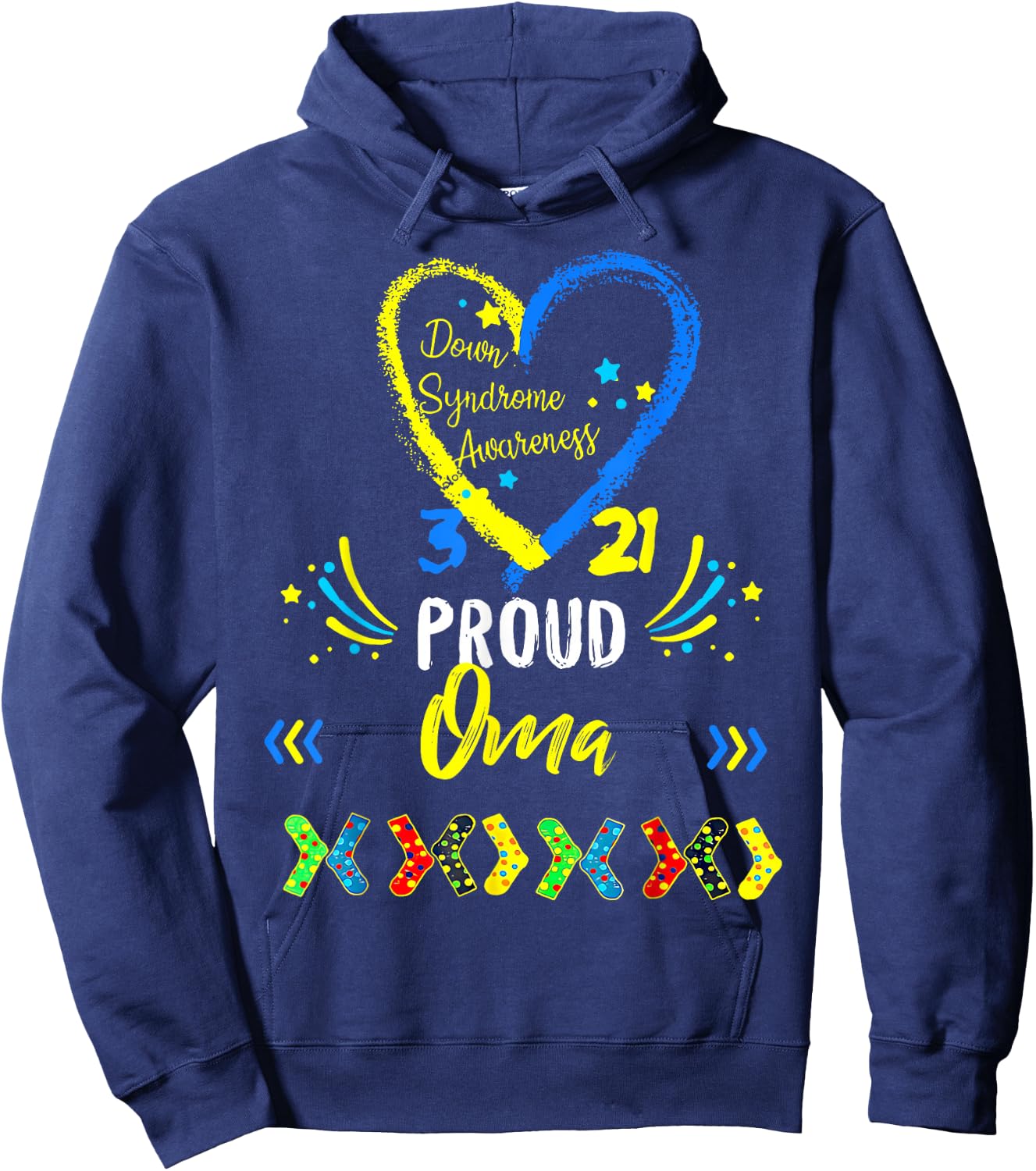 Proud Oma T21 Down Syndrome Awareness Day Ribbon Hoodie - Hoodie | Navy
