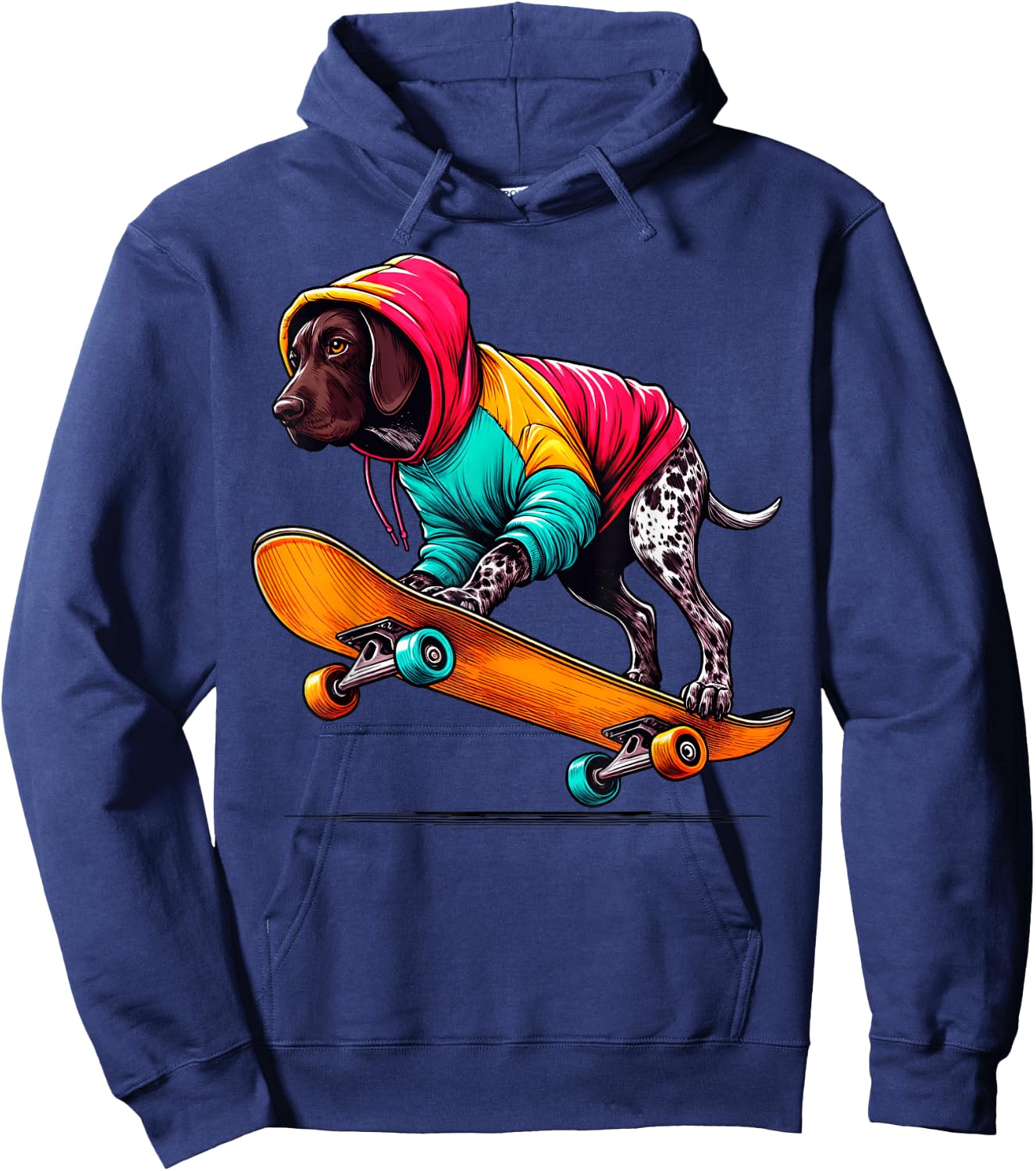 Cool German Shorthaired Pointer Dog Skateboarding Art Hoodie - Hoodie | Navy