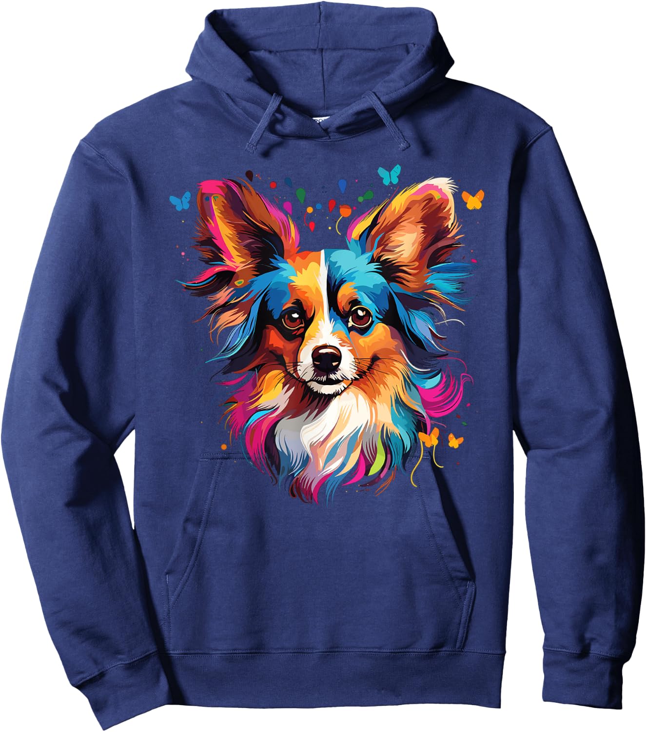 Watercolor Colorful Papillon Dog Women Kids Hoodie - Hoodie | Navy