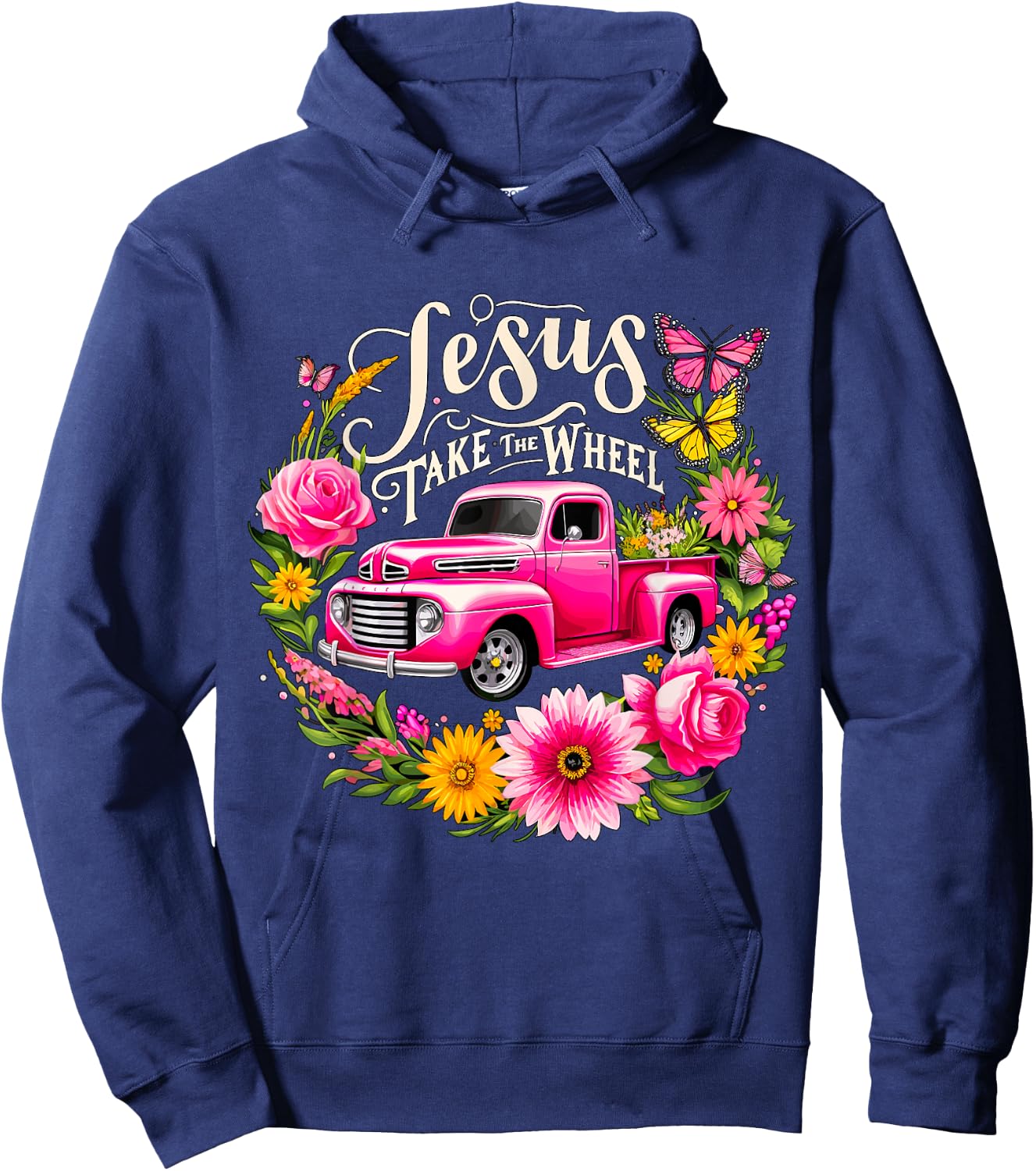 Jesus take the Wheel Floral Farm Truck Christmas Xmas Hoodie - Hoodie | Navy