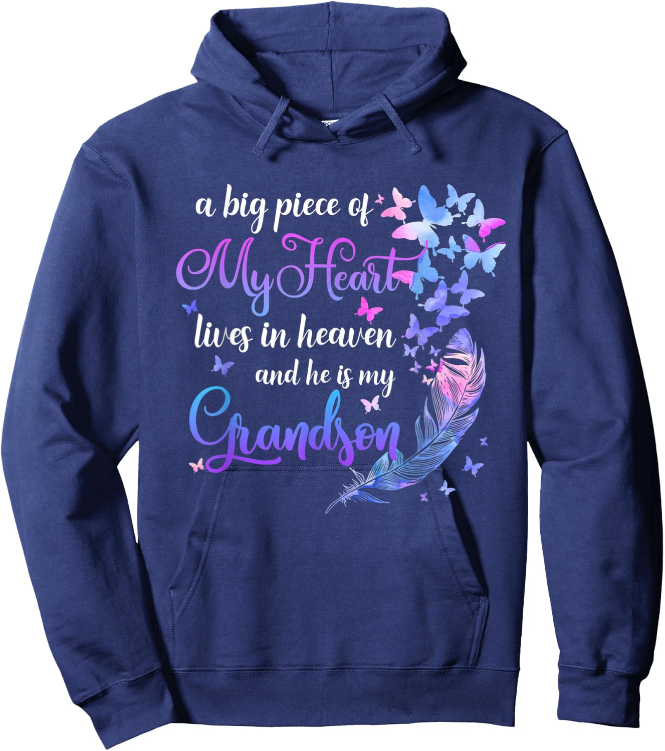 My Grandson Lives In Heaven Memorial Quote Grandparents Hoodie - Hoodie | Navy