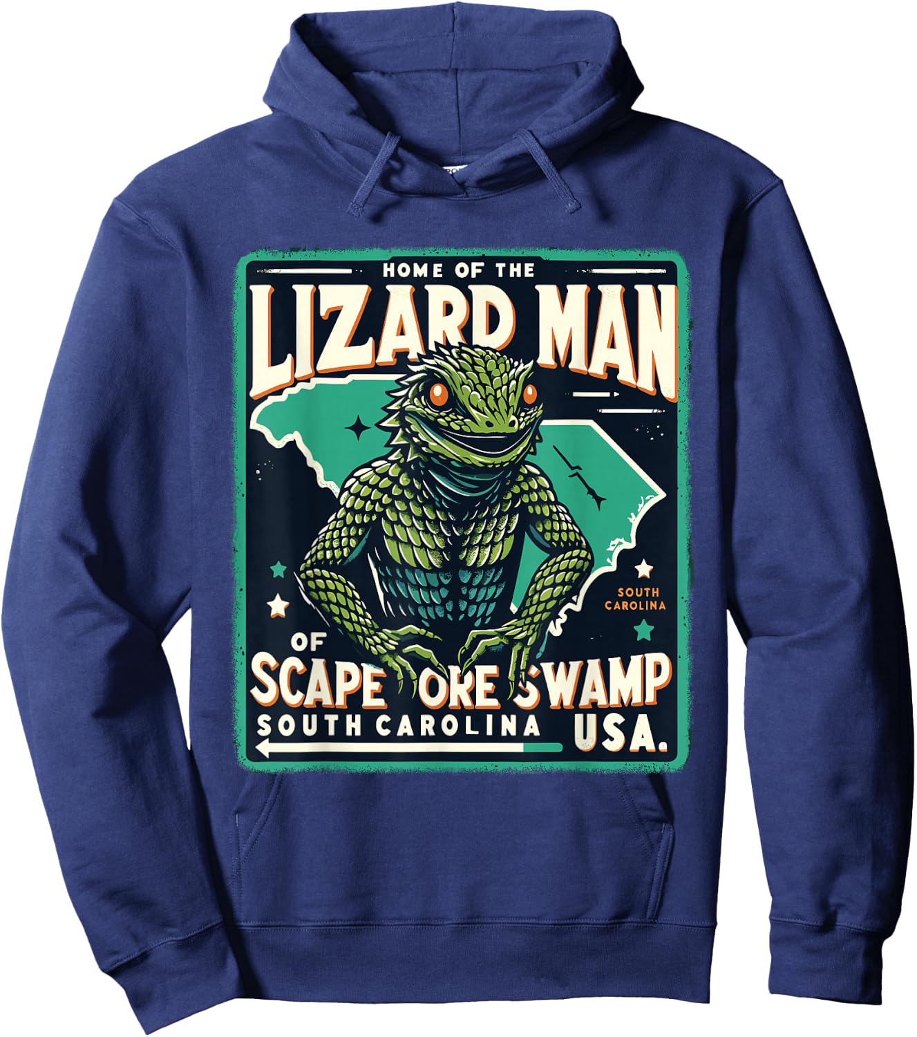 Home State Lizard Man Scape Ore Swamp South Carolina Cryptid Hoodie - Hoodie | Navy