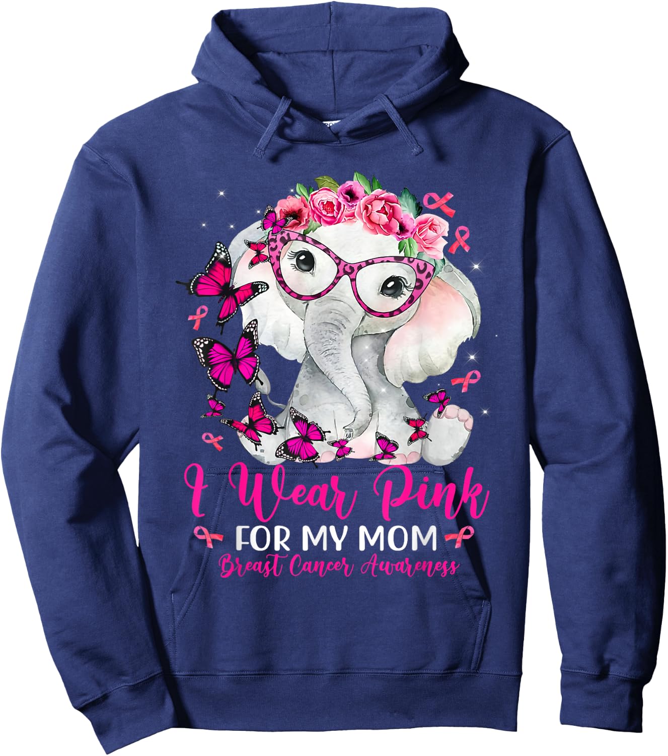I Wear Pink For My Mom Elephant Breast Cancer Awareness Hoodie - Hoodie | Navy