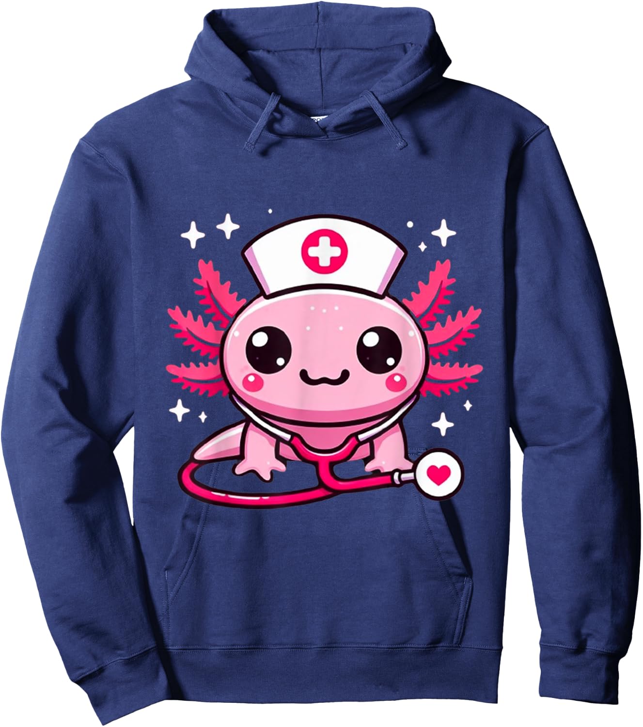Thanksgiving Scrub Tops Women Axolotls Nurse Holiday Nursing Hoodie - Hoodie | Navy