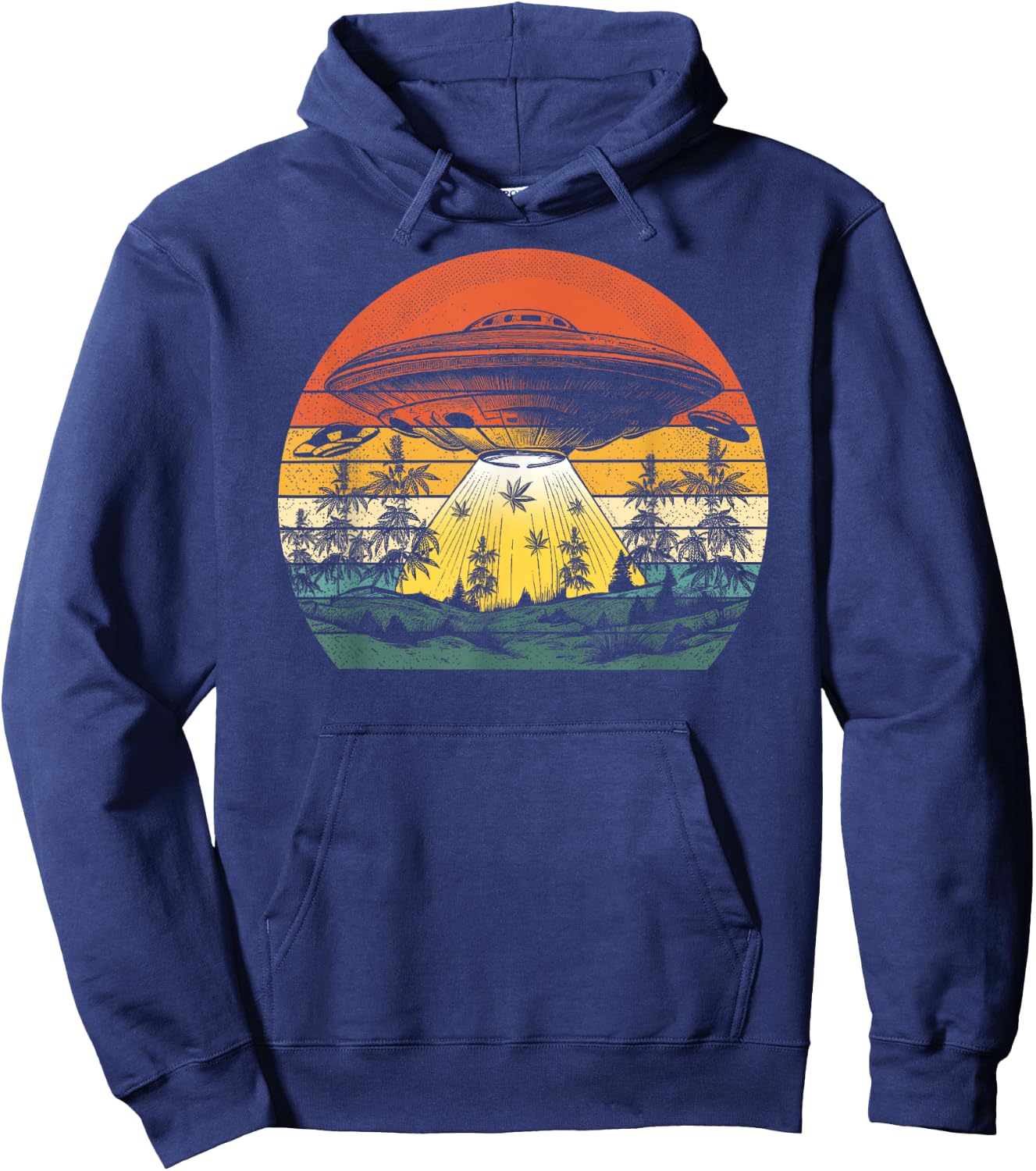 Vintage Alien Weed UFO Abduction Marijuana Cannabis Funny Hoodie - Hoodie | Navy