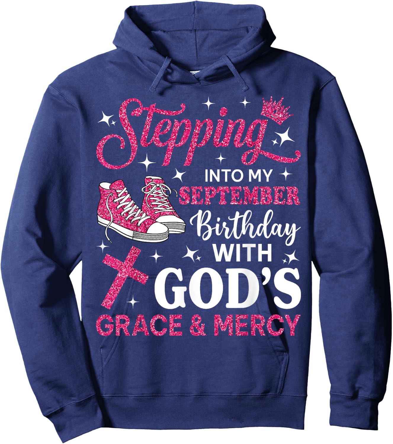 Stepping Into My September Birthday Women Girl Pink Sneakers Hoodie - Hoodie | Navy
