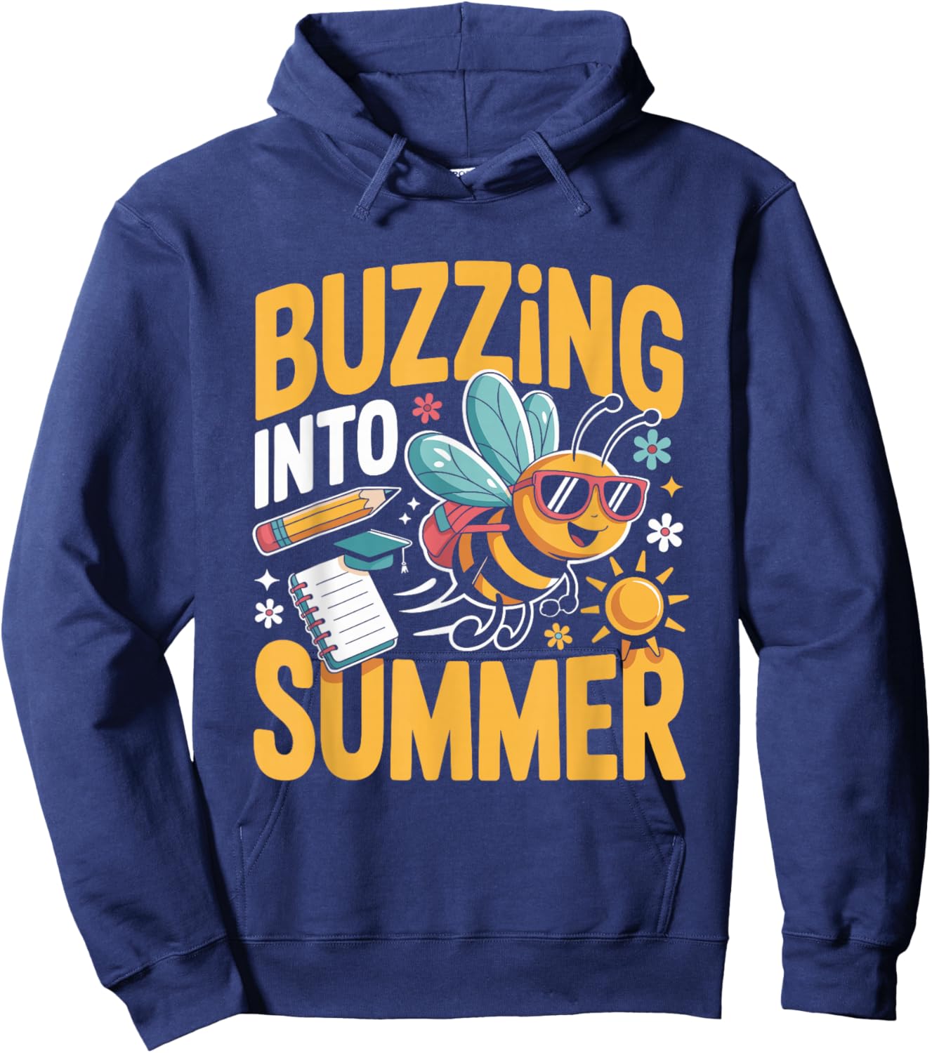 Buzzing Into Summer Cute Bee Teacher Student End of School Hoodie - Hoodie | Navy