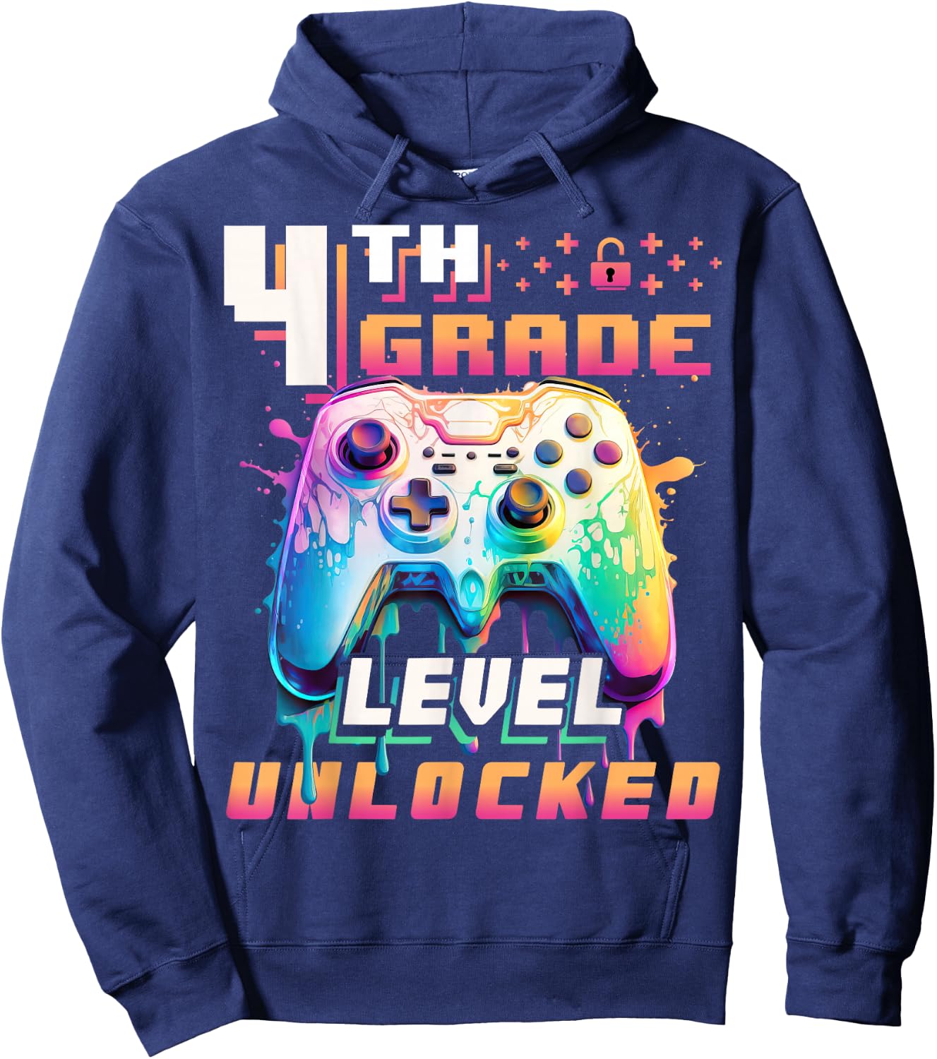 Back to School 4th Grade Boys Gamer First Day School Level Hoodie - Hoodie | Navy