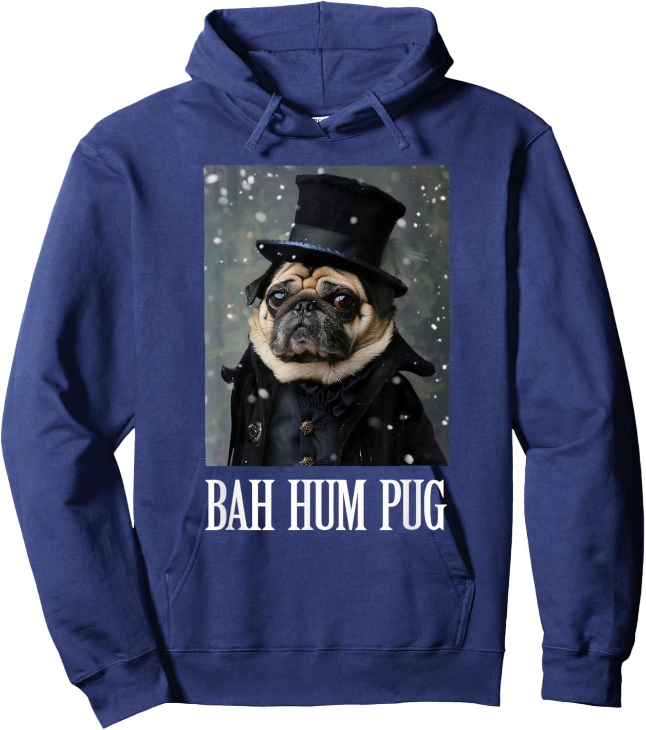 Funny Dog Bah Hum Pug Christmas Pet Holiday Photo Humbug Bug Women Girls Kids Hoodie - Hoodie | Navy