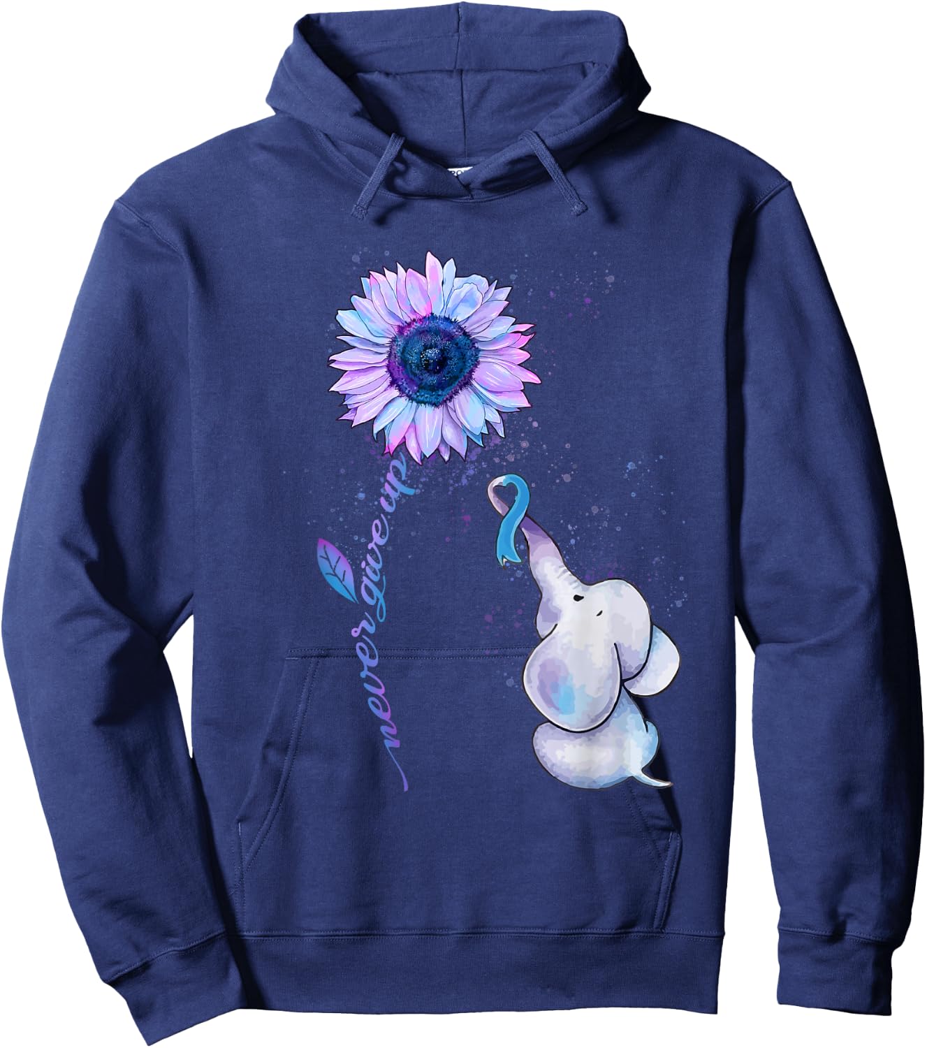 Suicide Prevention Awareness Teal & Purple Ribbon Elephant Hoodie - Hoodie | Navy
