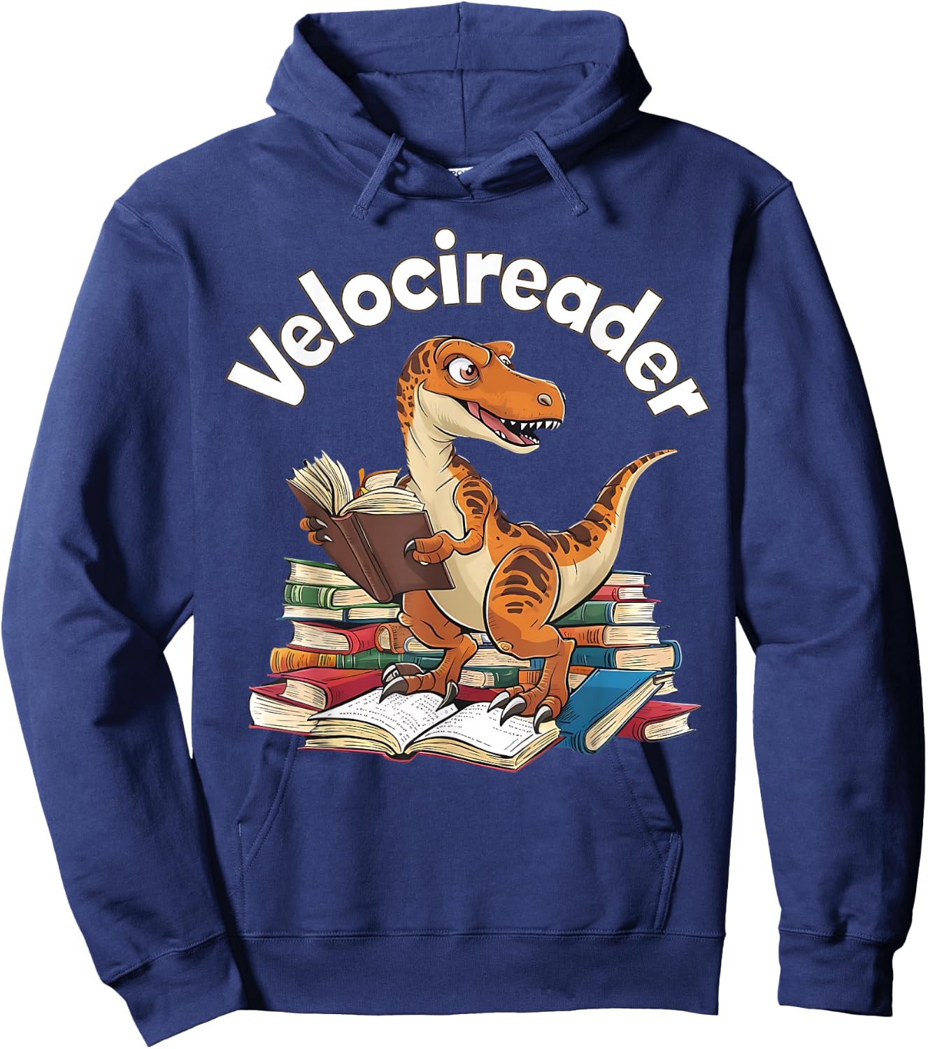 Velocireader Funny Velociraptor Dinosaur Reading Book Lover Hoodie - Hoodie | Navy