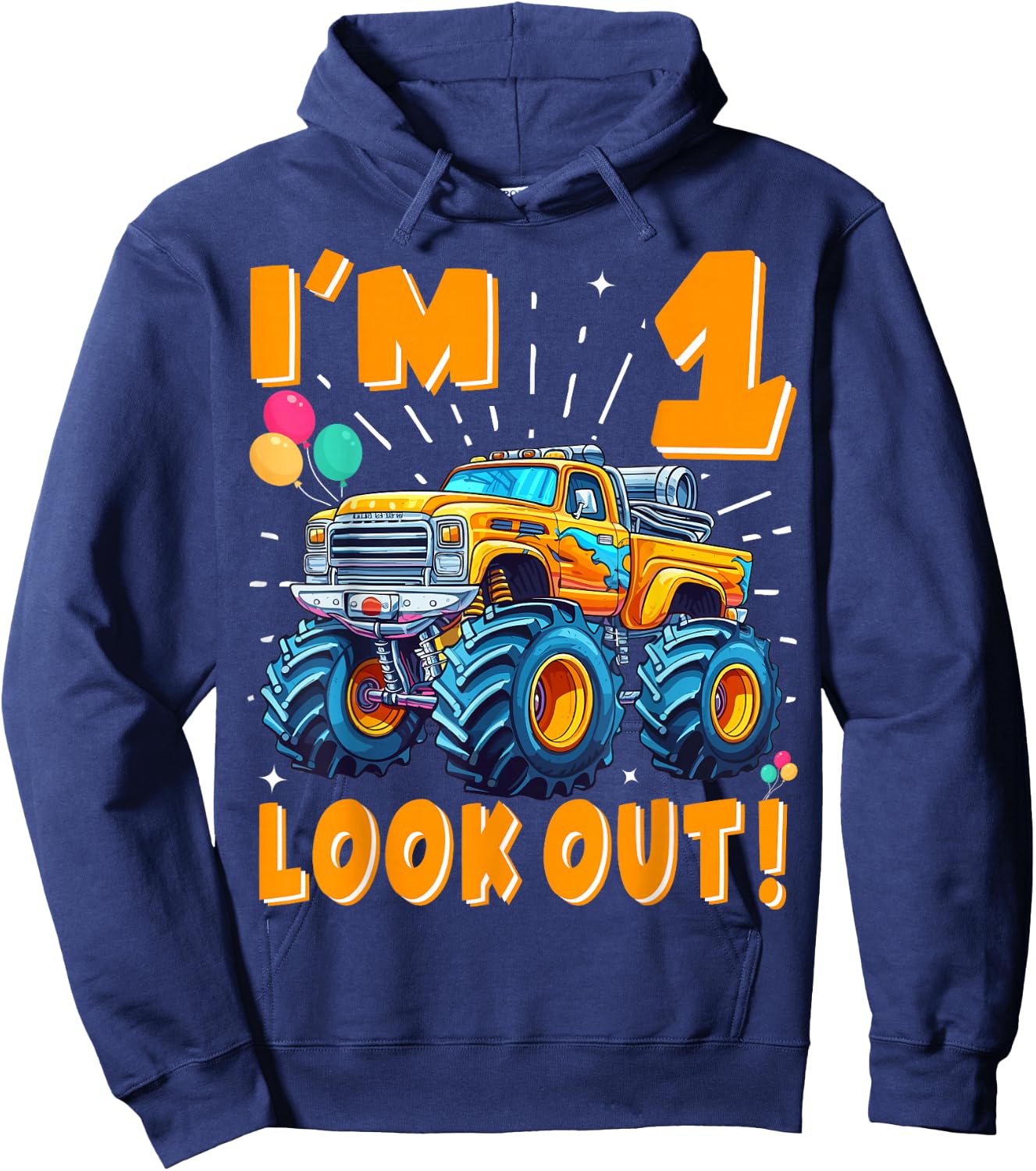 One 1st Birthday Boy Monster Truck Car 1 Year Old Hoodie - Hoodie | Navy