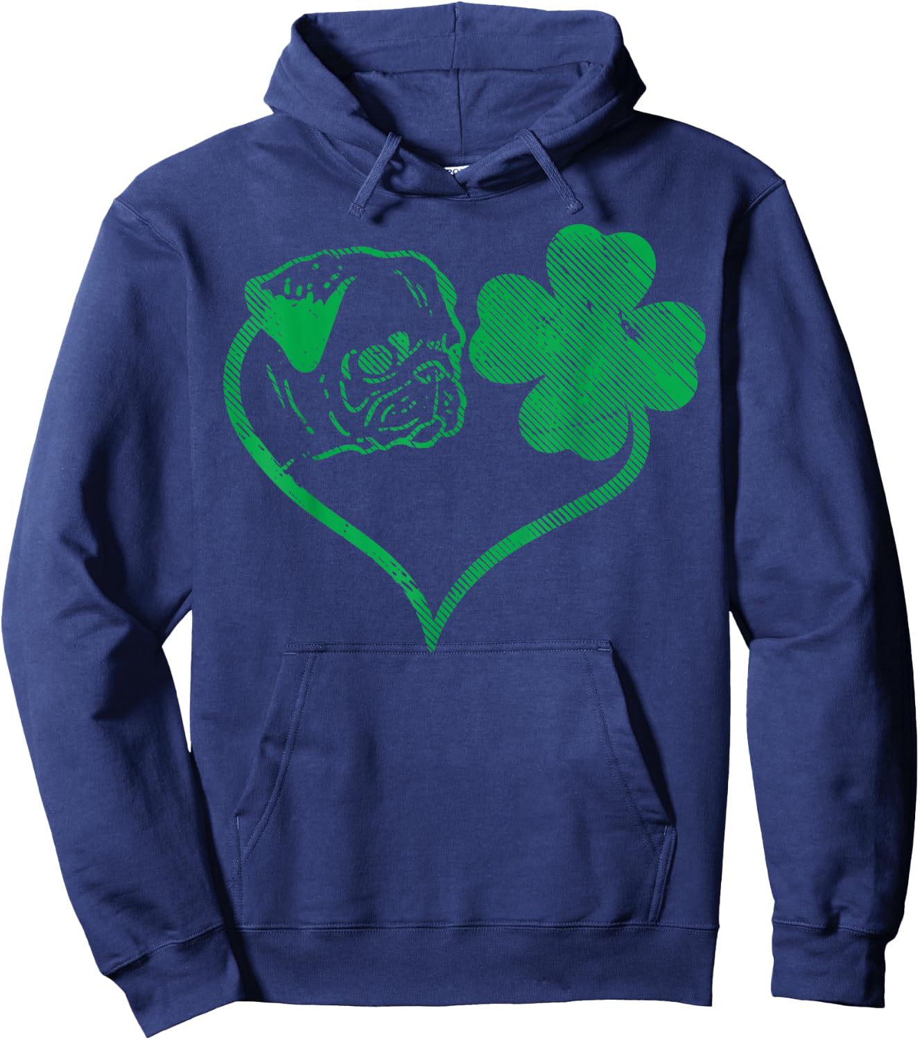 Irish Pug Face Shamrock Clover St Patricks Day Dog Owner Hoodie - Hoodie | Navy
