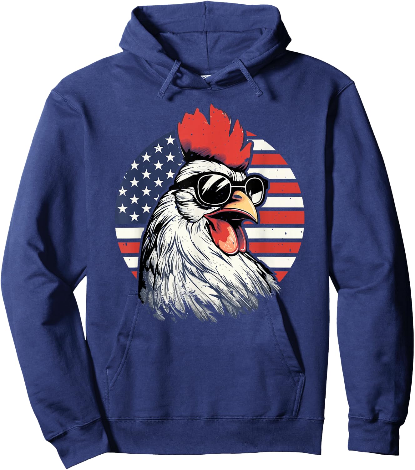 Patriotic Rooster in front of an American Flag 4th of July Kids Men Hoodie - Hoodie | Navy