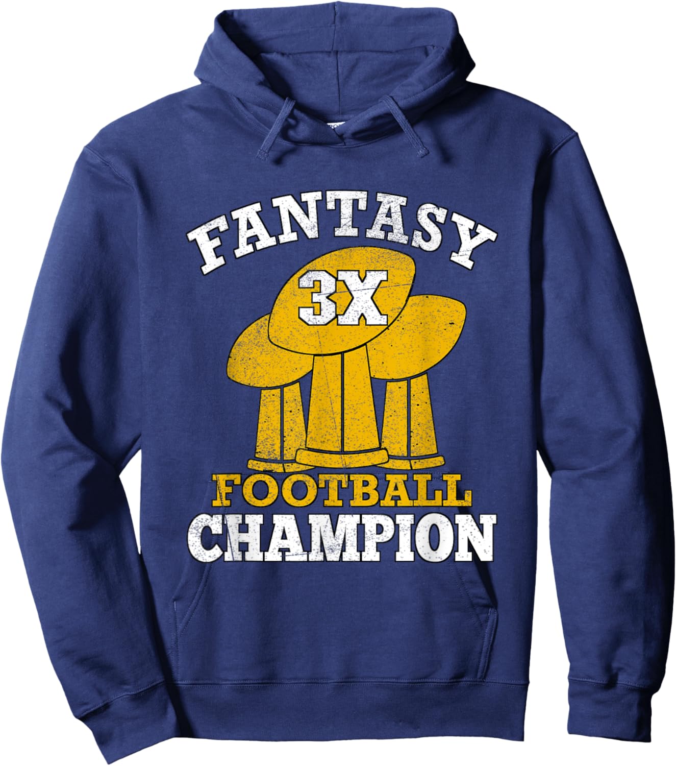 Fantasy Football 3x Champion Three Time Champ Fantasy Winner Hoodie - Hoodie | Navy