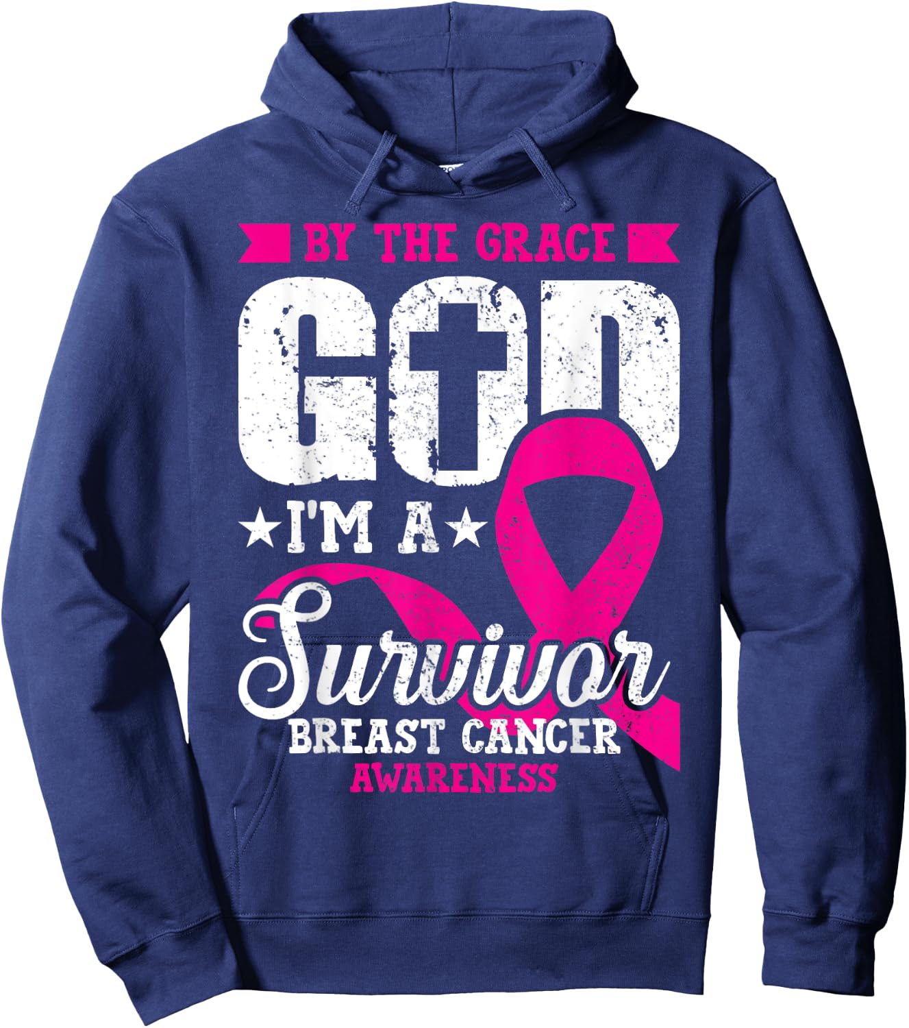 Breast Cancer Survivor By The Grace God I'm A Survivor Hoodie - Hoodie | Navy