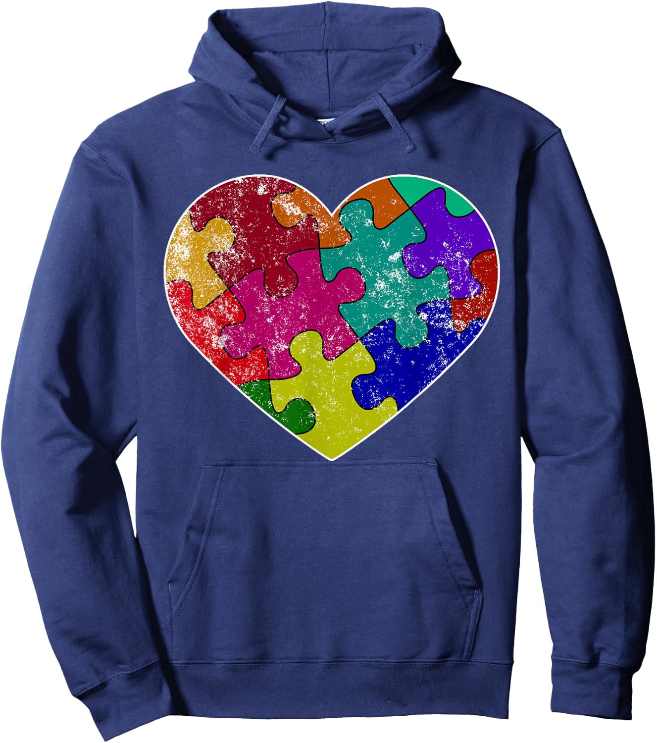 Heart Autism Puzzle Piece Shirt - Autism Vintage Print Hoodie - Hoodie | Navy