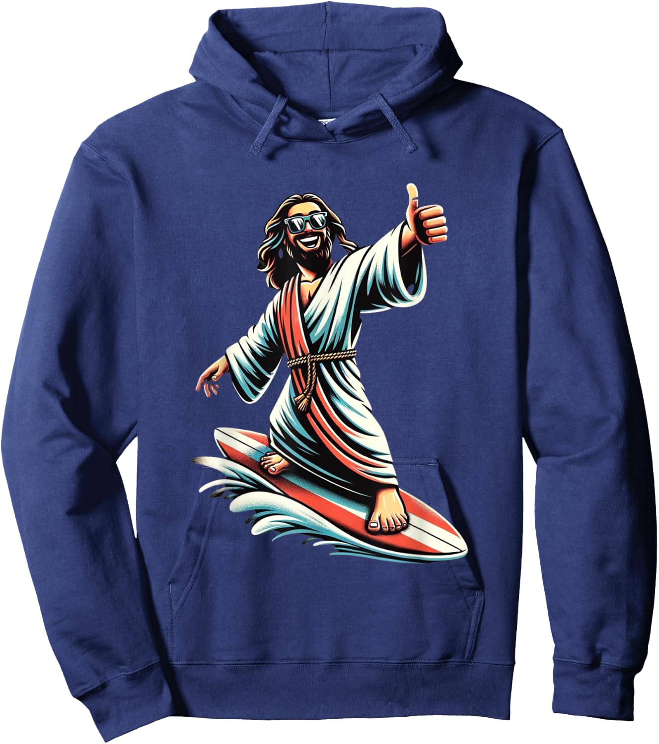 Jesus Surfing on Water, Thumbs-up Fun Christian Design Hoodie - Hoodie | Navy