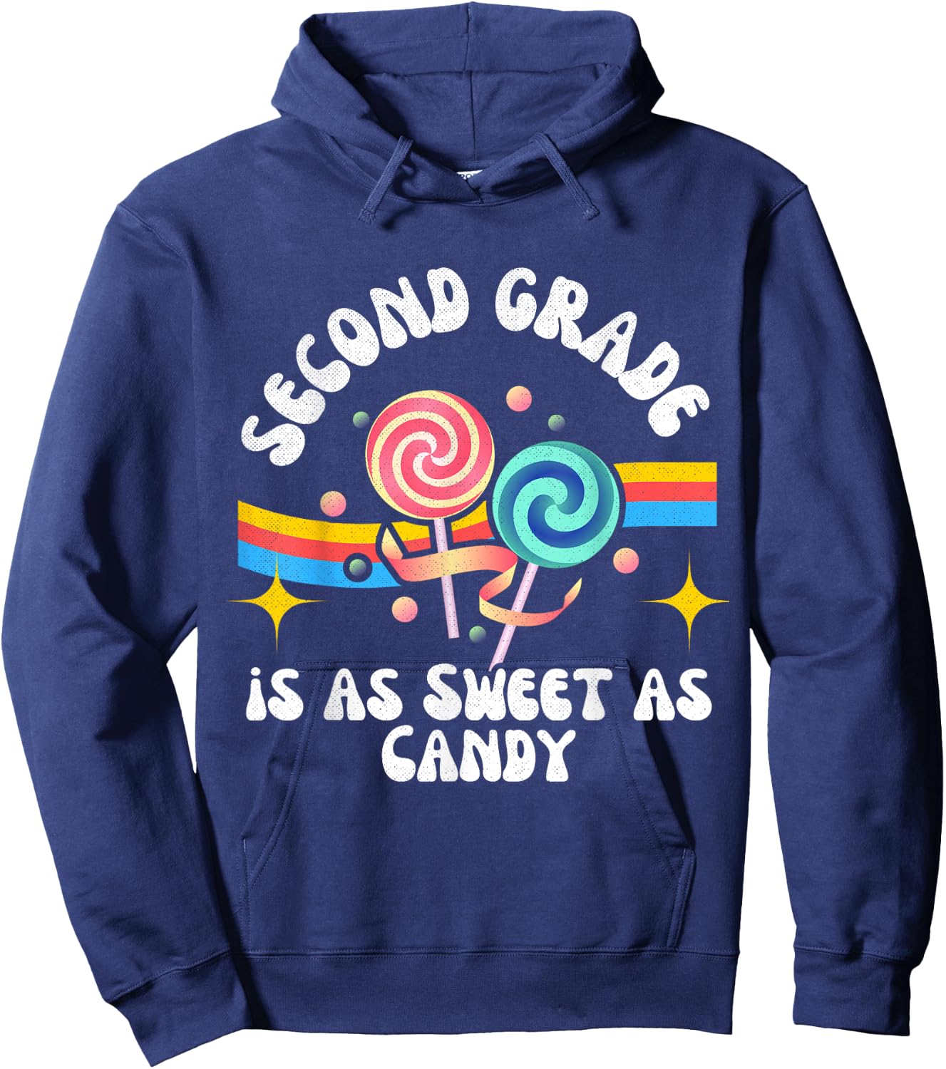 Second Grade Sweet as Candy Groovy Back-to-School Lollipops Hoodie - Hoodie | Navy