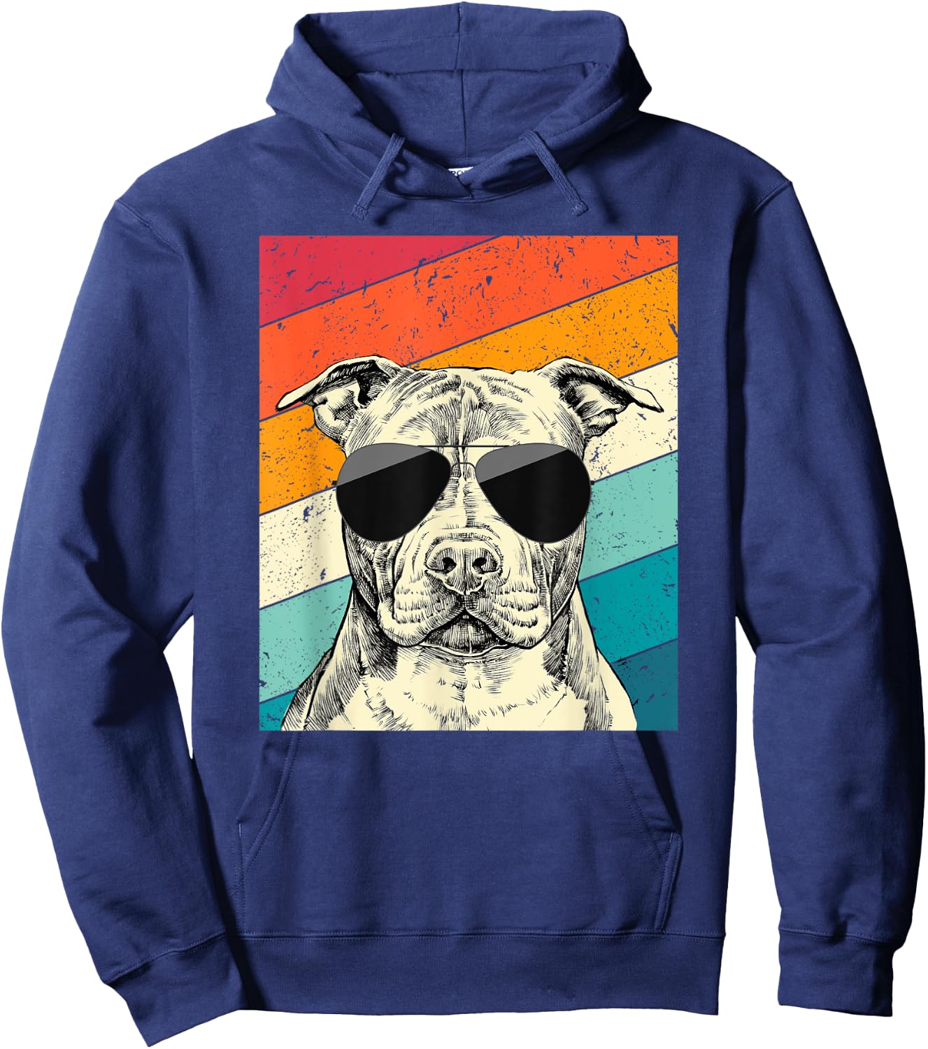 Retro Vintage Pit Bull with Sunglasses Pittie Dog Lovers Hoodie - Hoodie | Navy