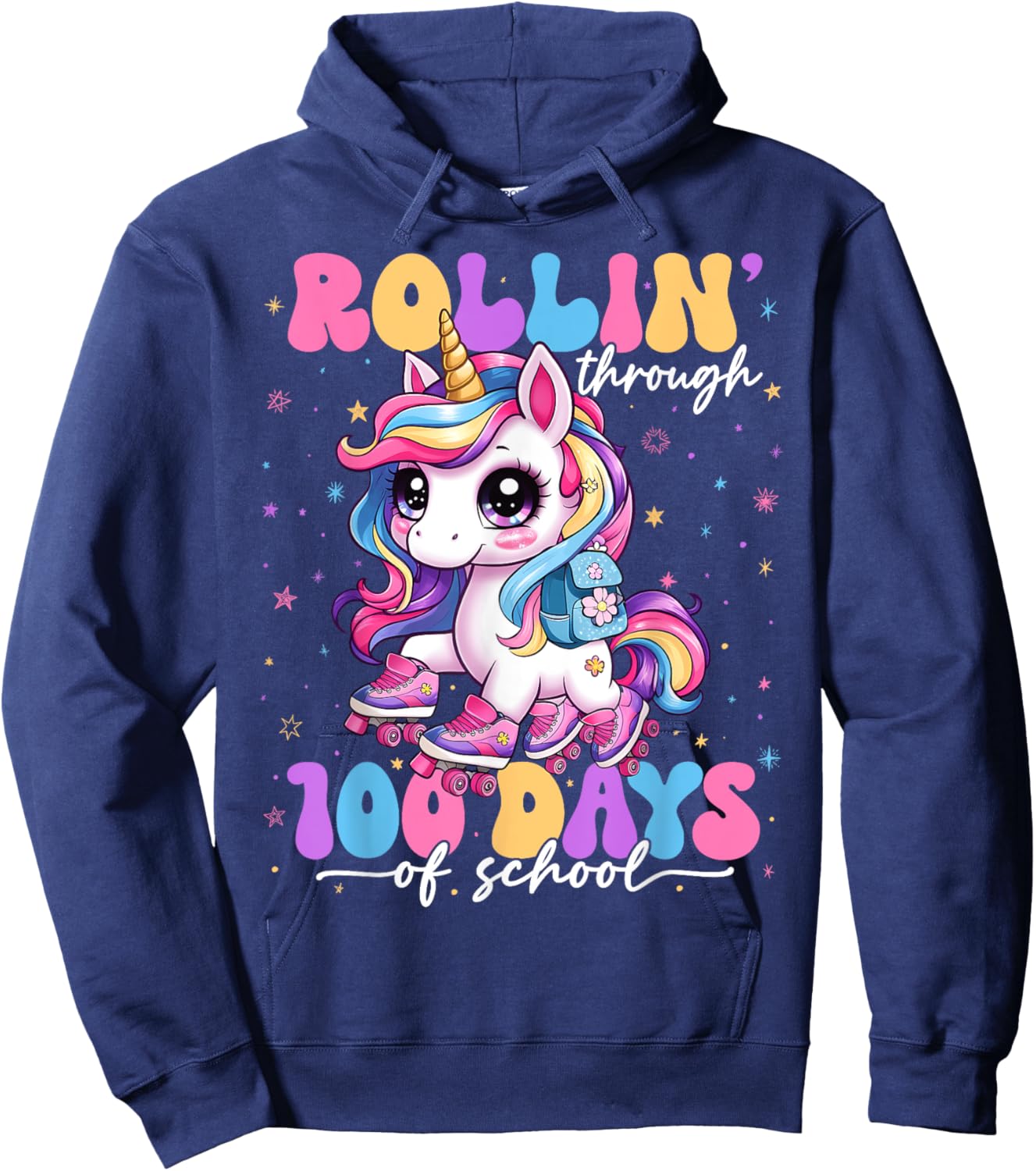 Rollin' Through 100 Days Of School 100th Day Unicorn Teacher Hoodie - Hoodie | Navy