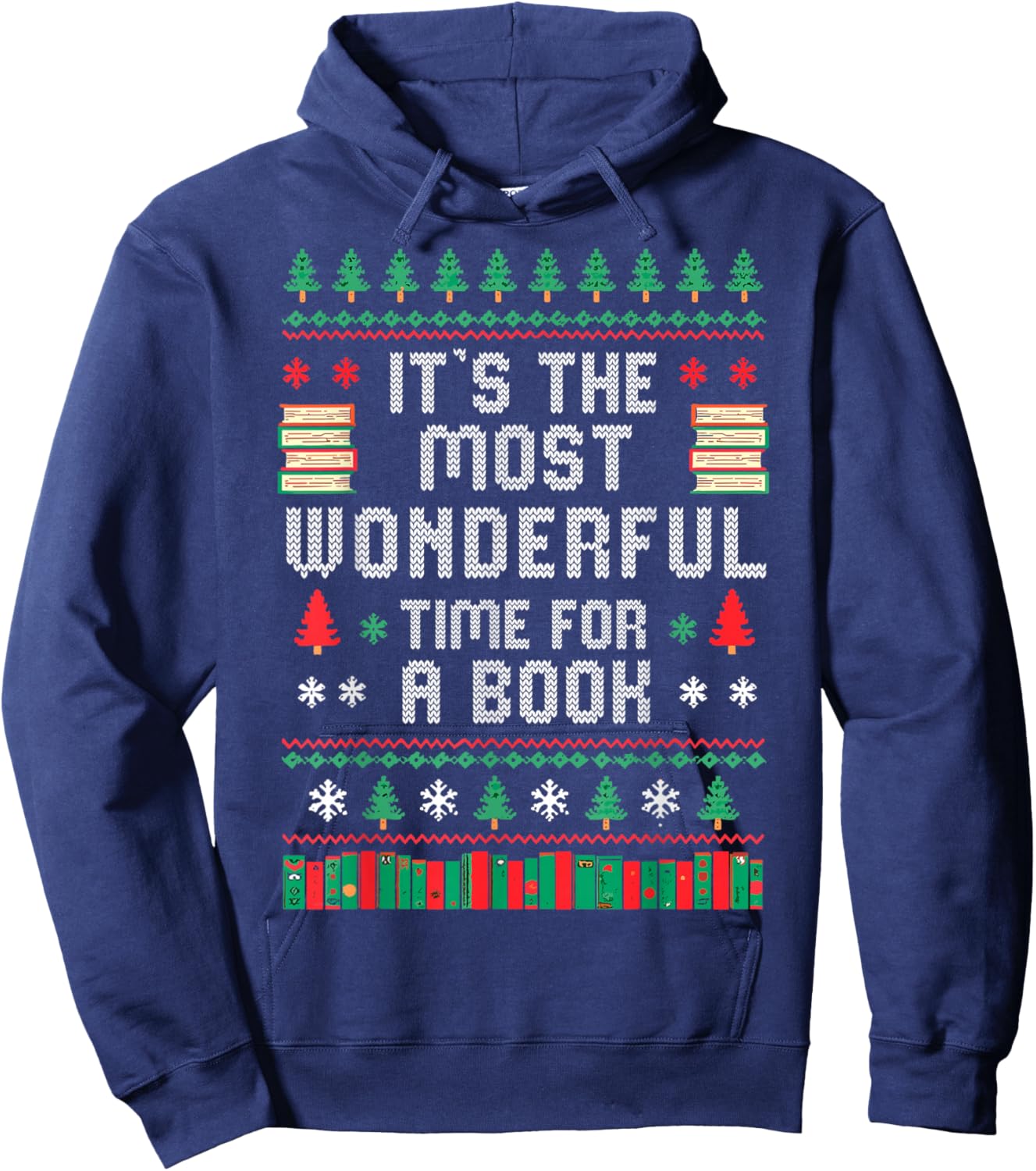 Book Lover Christmas Reader Ugly Sweater Xmas New Year Hoodie - Hoodie | Navy