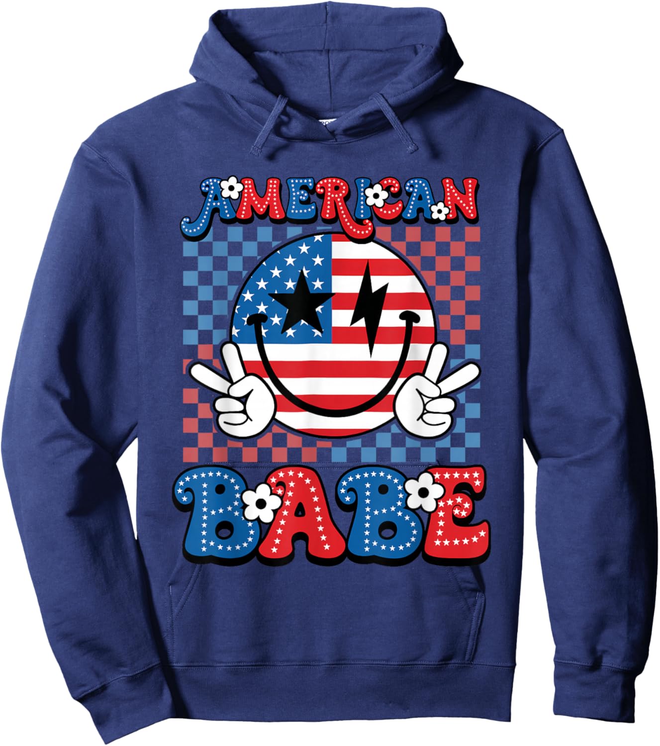 Groovy Retro 4th Of July American Girls Babe USA Patriotic Hoodie - Hoodie | Navy