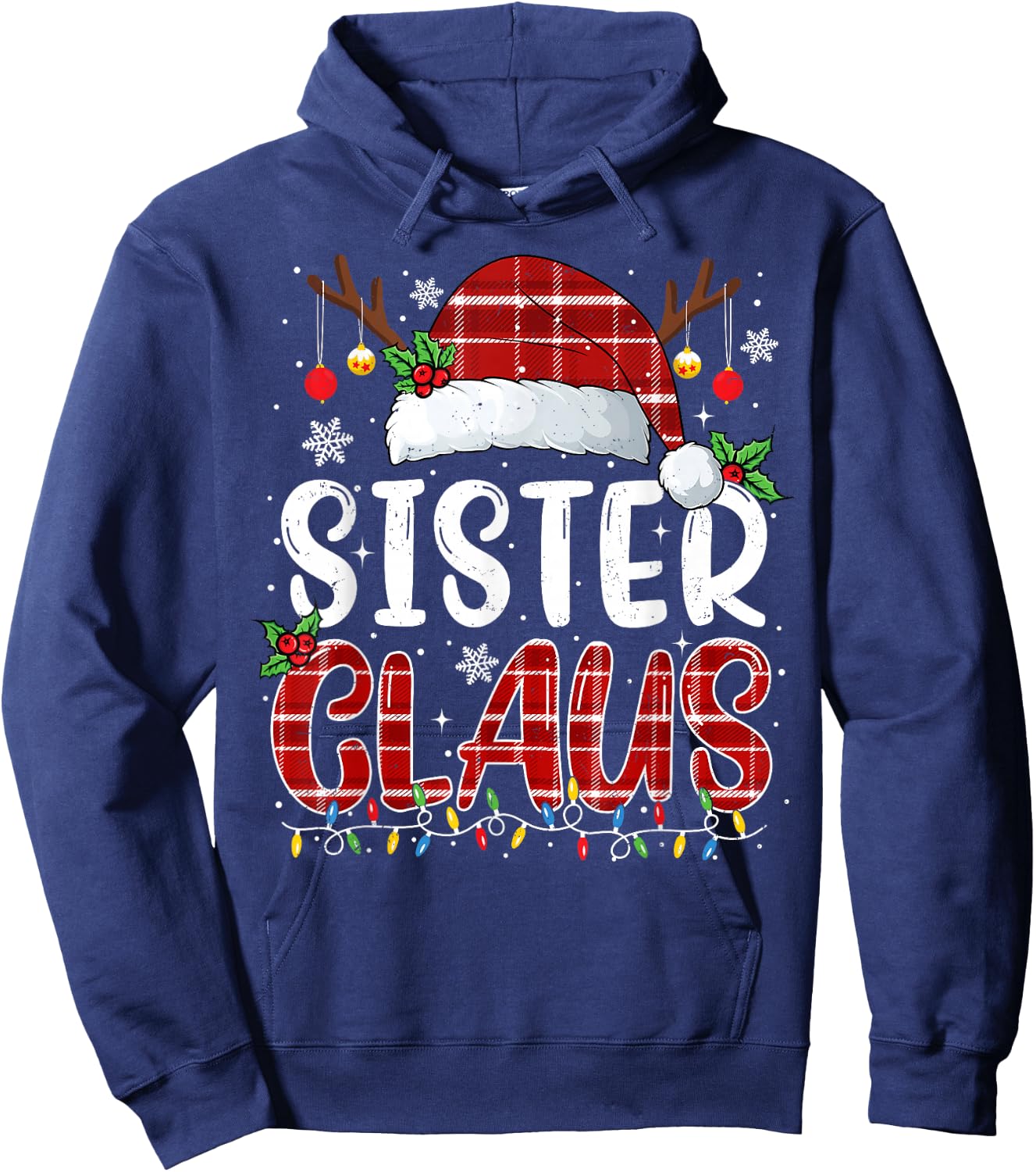Sister Claus Christmas Lights Pajama Family Matching Hoodie - Hoodie | Navy