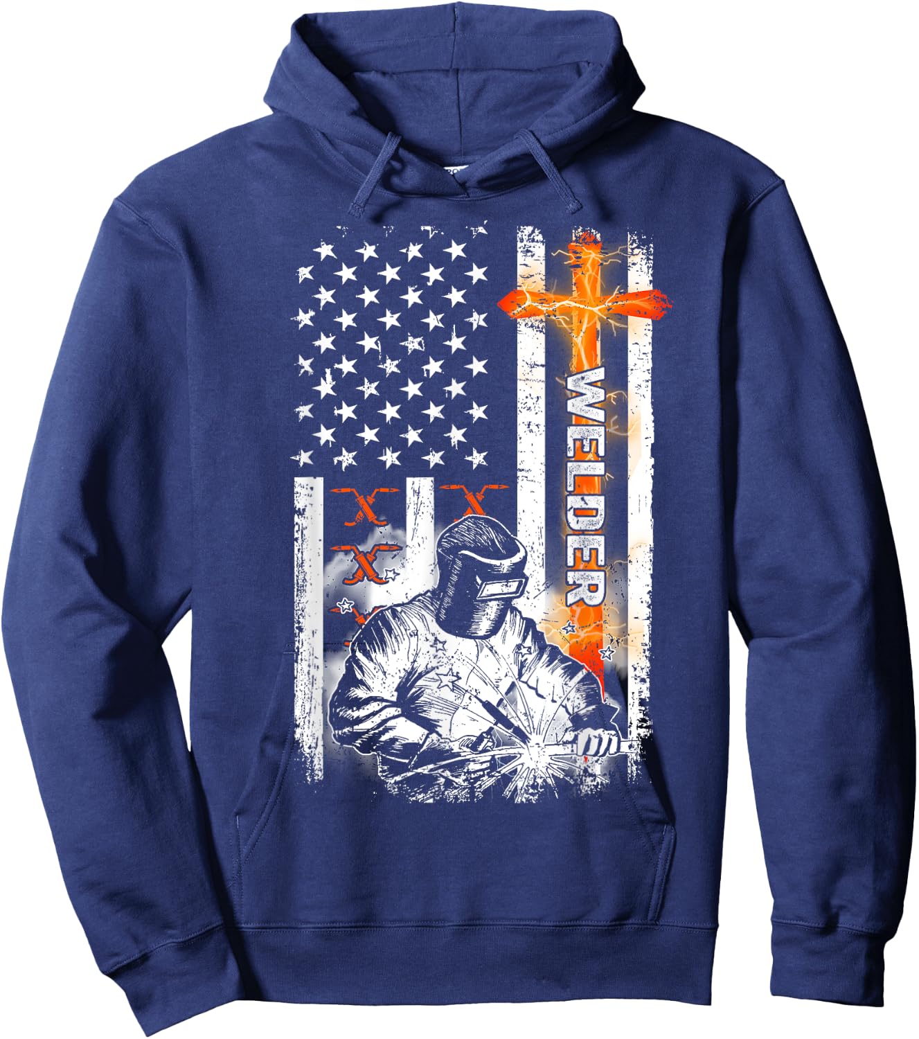 Welder American Flag Welding Fusing Material Funny Technical Hoodie - Hoodie | Navy