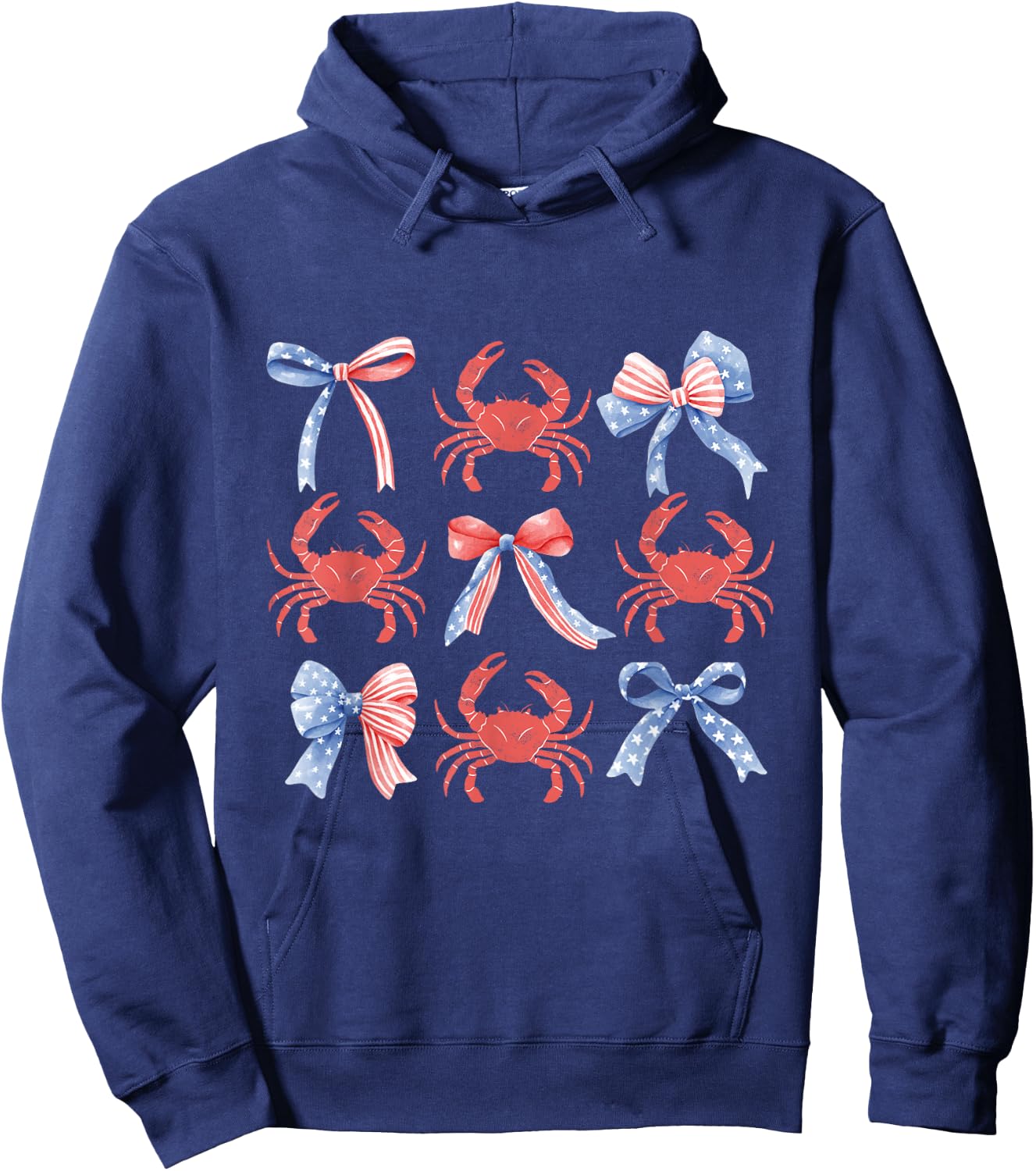 Pink Bows Cute Coquette Crab y2k Girl Aesthetic USA coastal Hoodie - Hoodie | Navy
