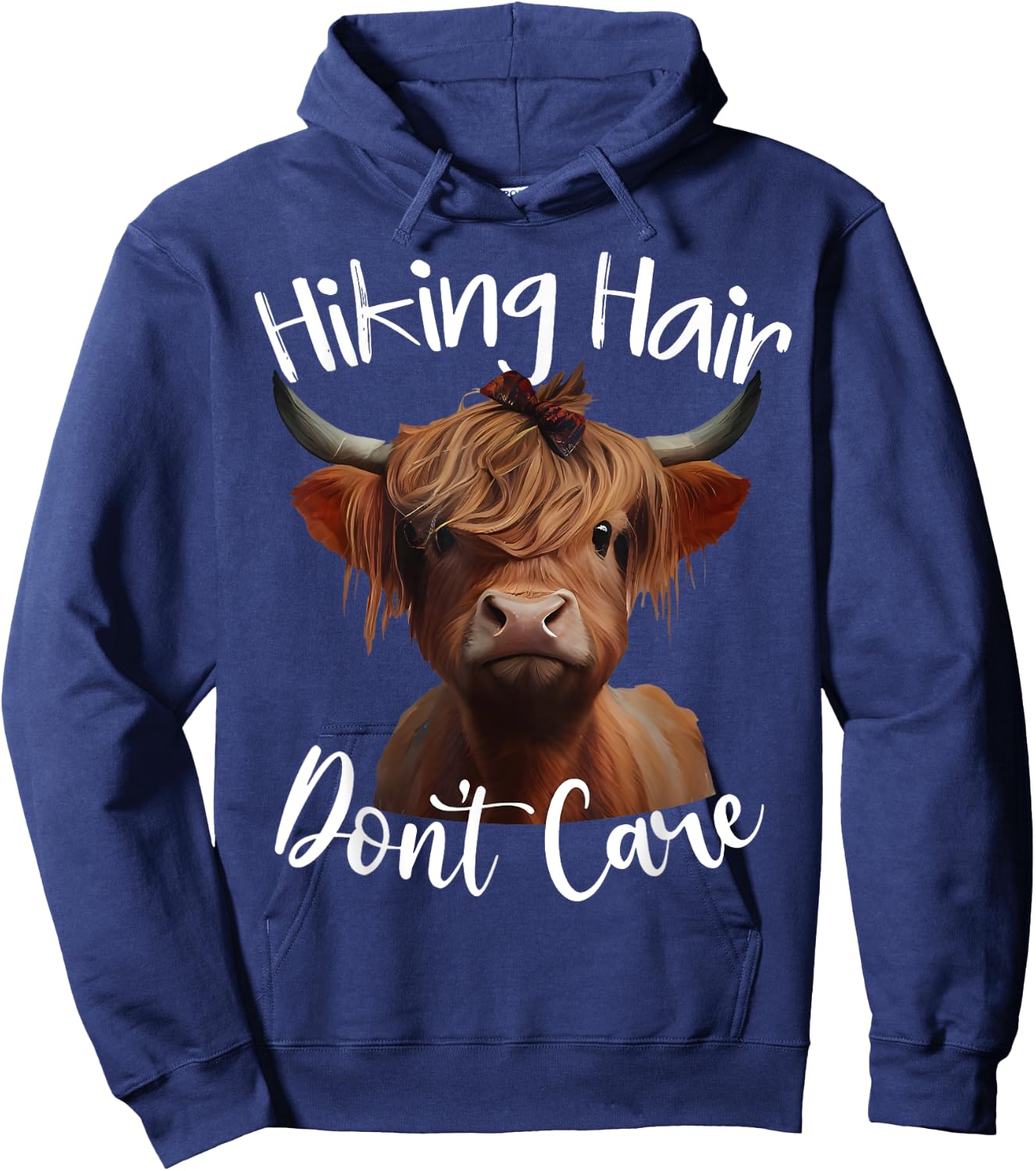Funny Camping Highland Cow Hiking Hair Don't Care Hoodie - Hoodie | Navy