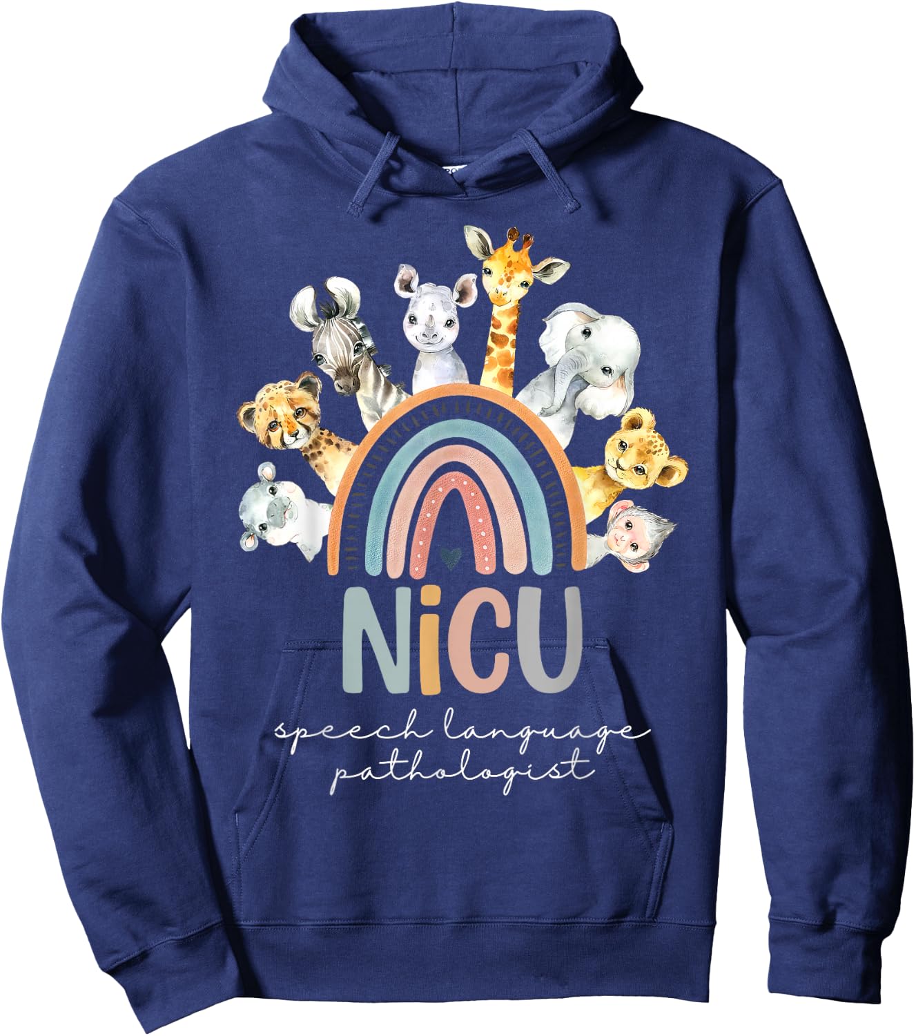 Rainbow Cute Animal NICU SLP Nurse Speech Language Pathology Hoodie - Hoodie | Navy