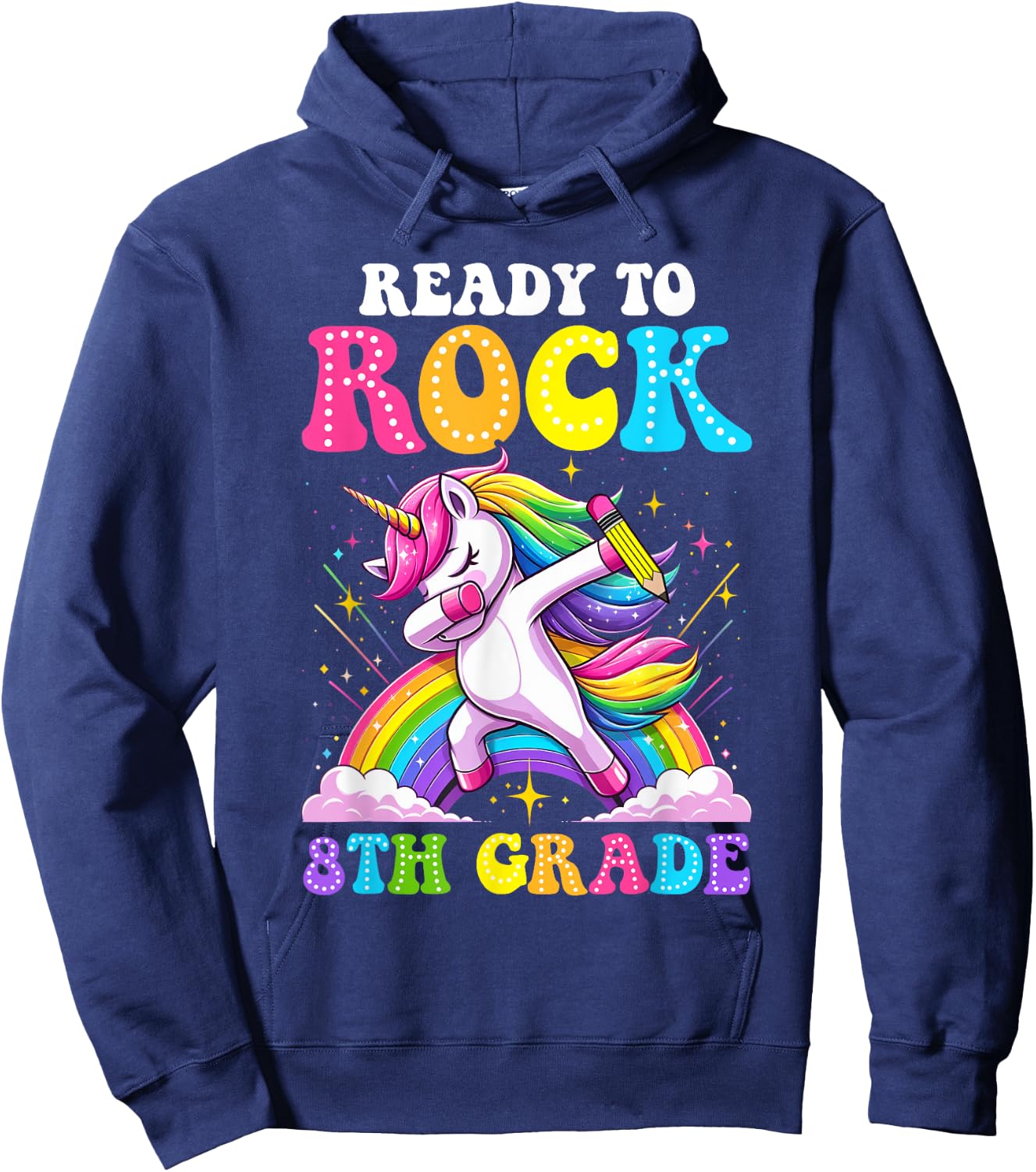 Ready To Rock 8th Grade Dabbing Unicorn Back To School Girls Hoodie - Hoodie | Navy