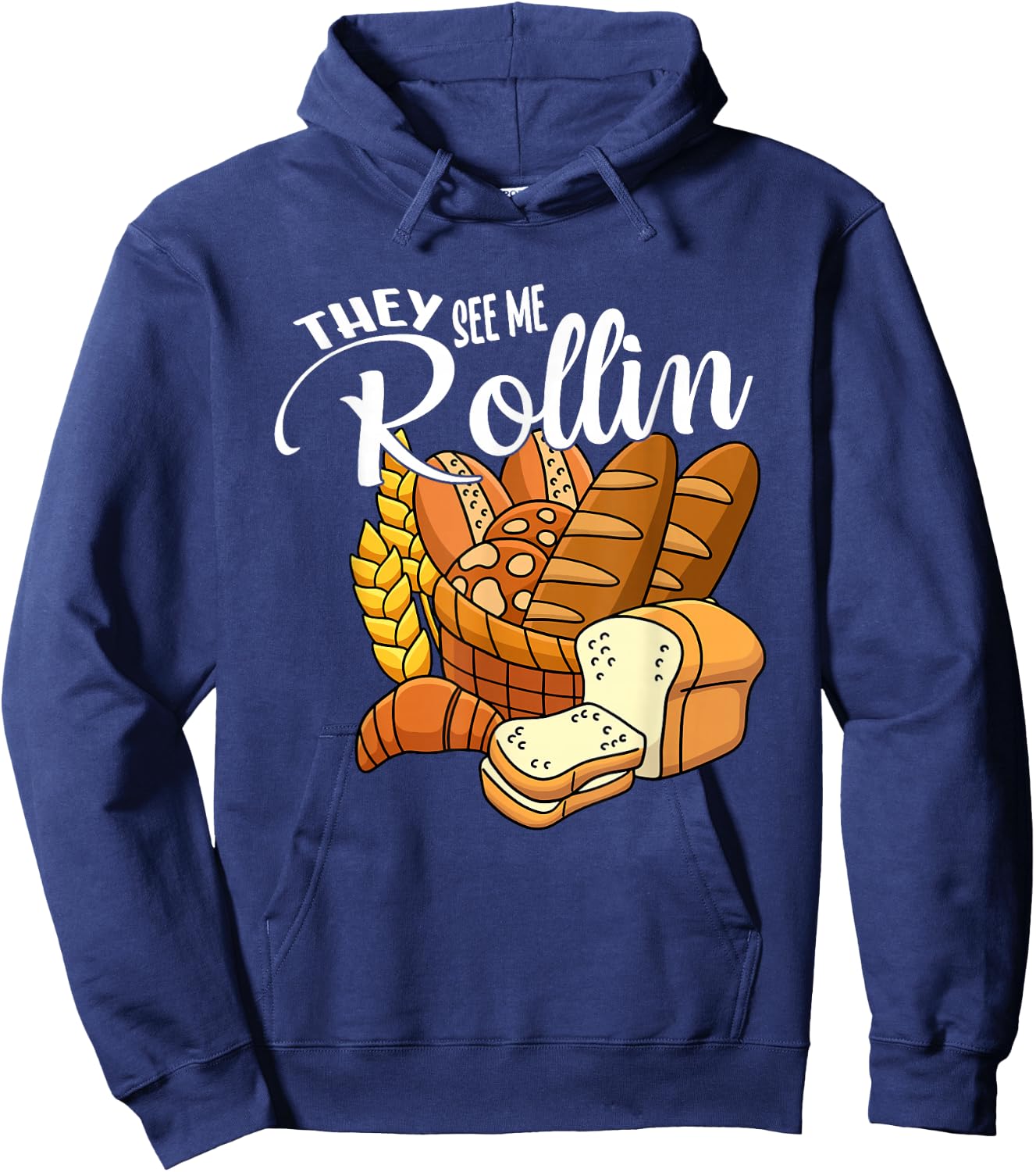 Funny Thanksgiving Food Pun They See Me Rollin Hoodie - Hoodie | Navy