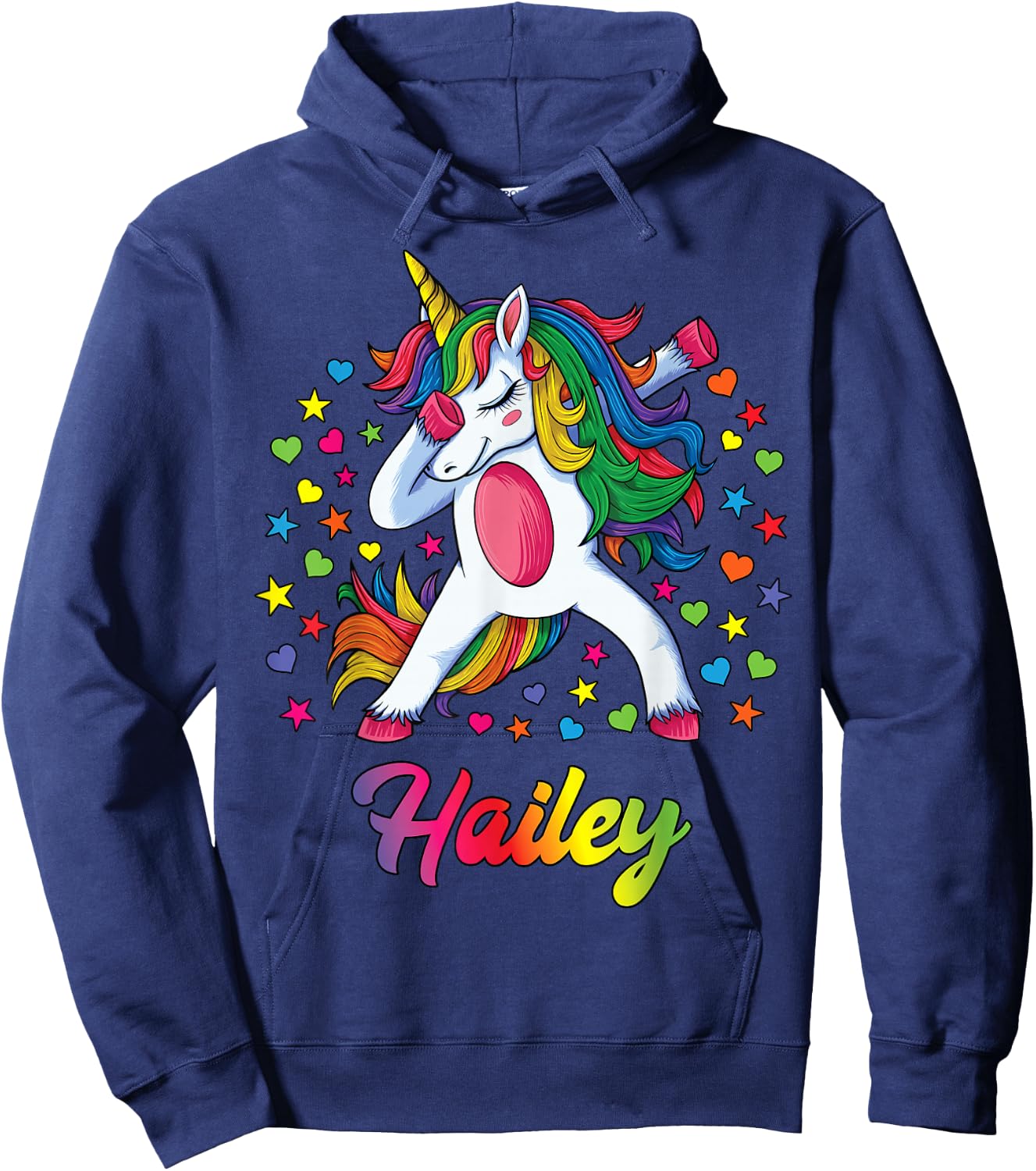 Hailey Dabbing Unicorn Rainbow Personalized Name Custom Hoodie - Hoodie | Navy