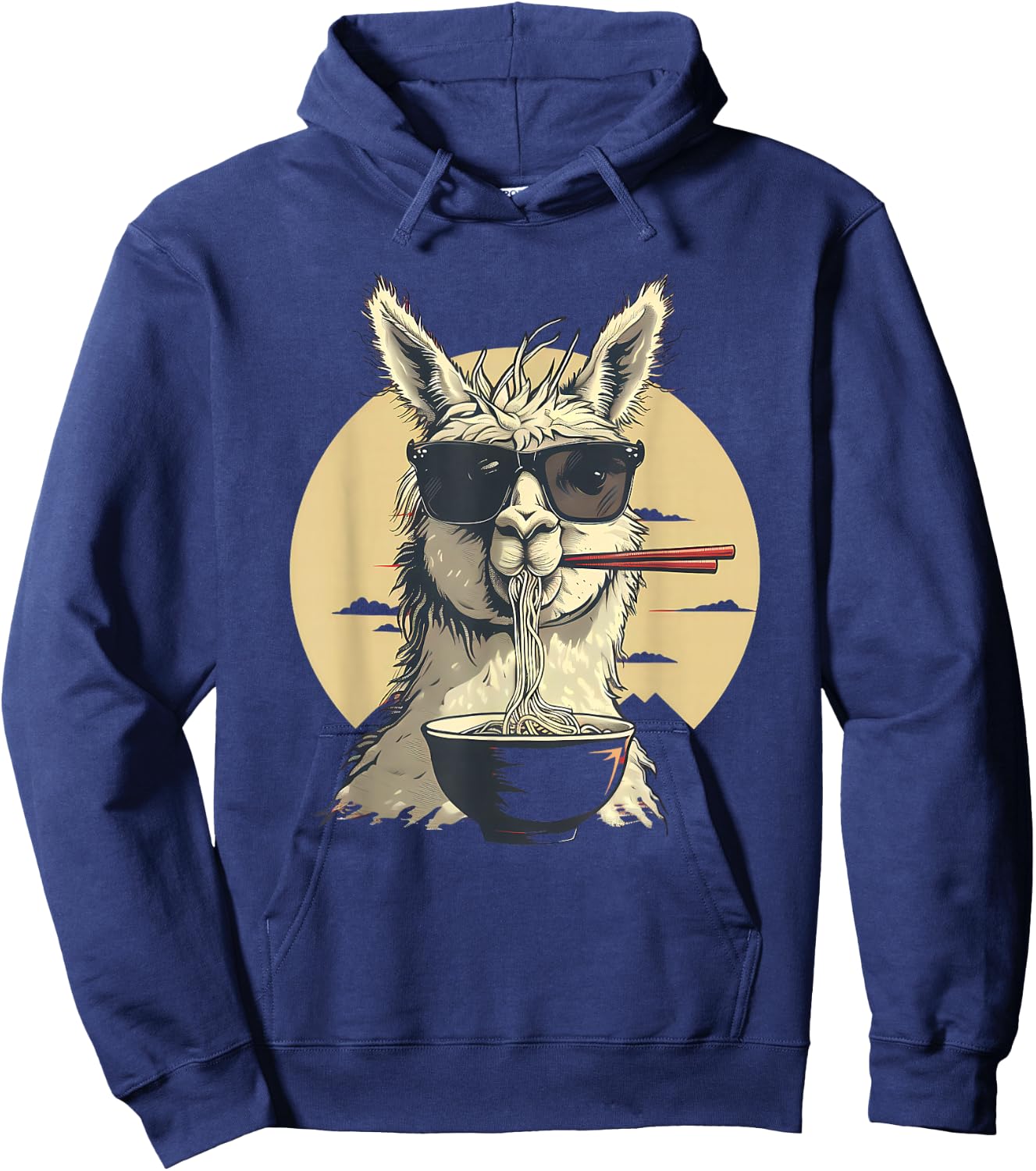 Llama Ramen Sunglasses Llama Ramen Bowl Ramen Noodles Hoodie - Hoodie | Navy