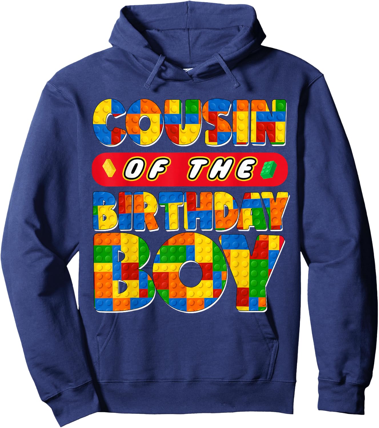 Cousin Birthday Boy Building Bricks Family Party Decor Hoodie - Hoodie | Navy