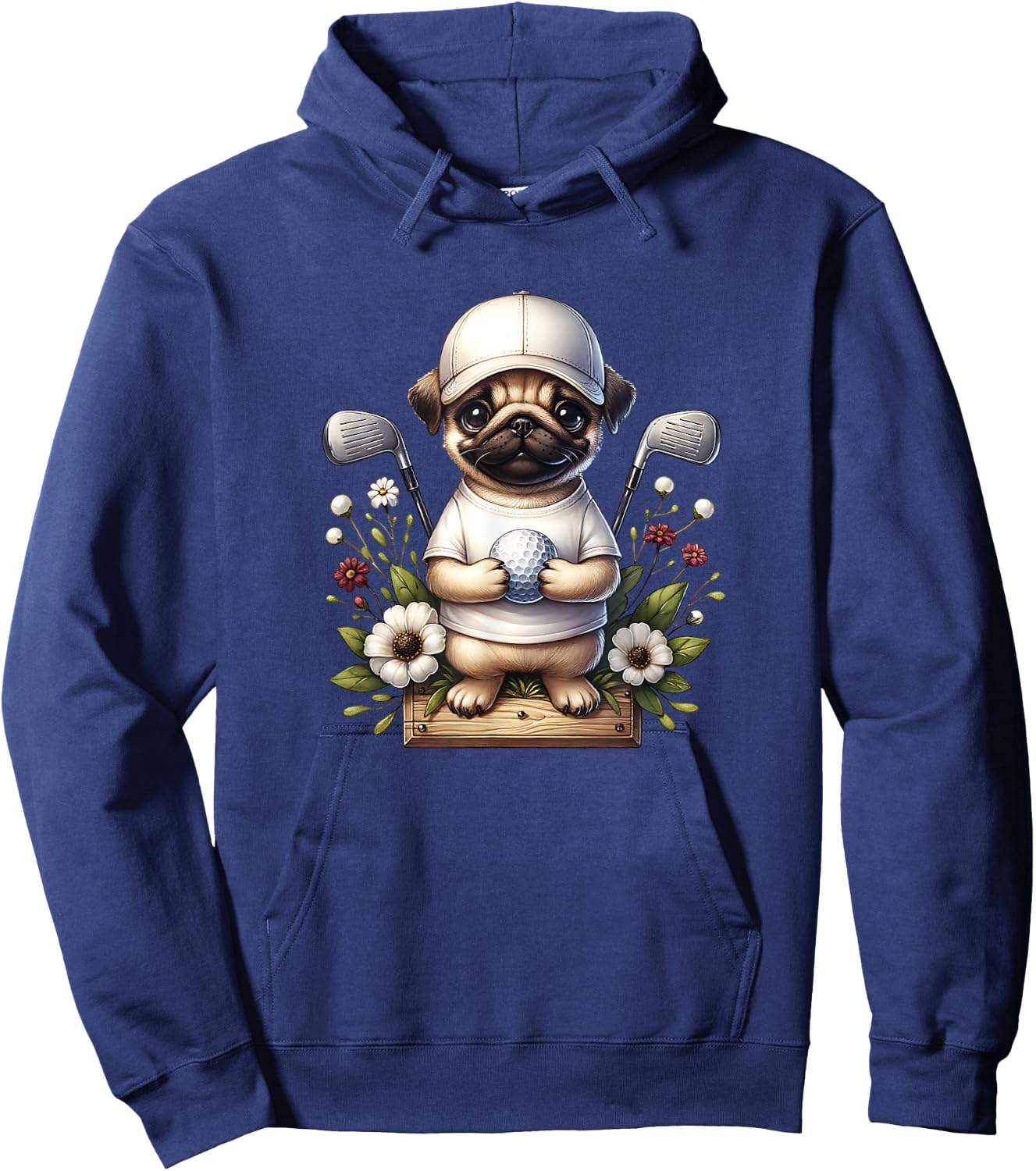 Funny Pug Golfer With Golf Ball And Clubs Hoodie - Hoodie | Navy