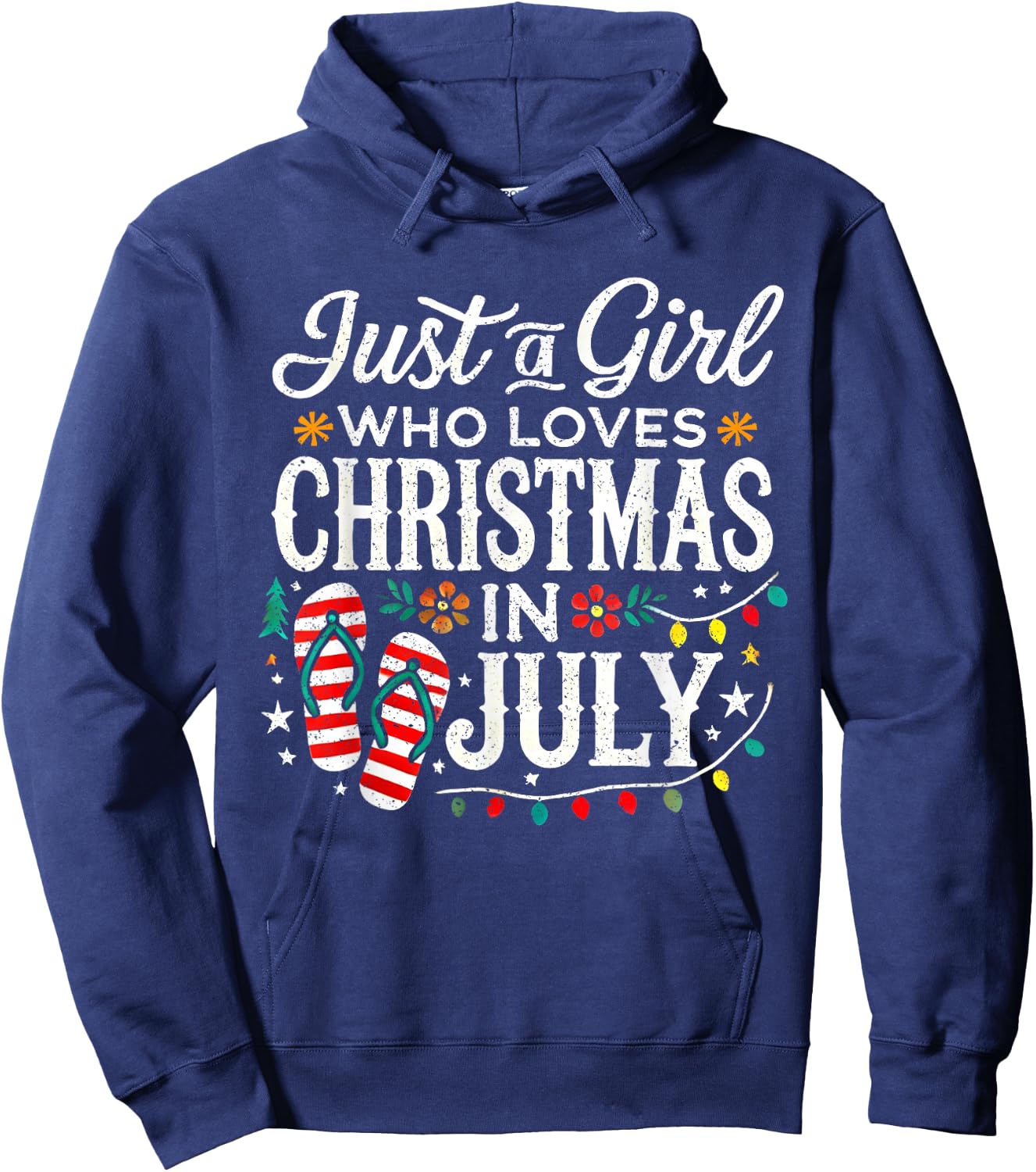 Christmas in July Shirt Girls Funny Summer Beach Vacation Hoodie - Hoodie | Navy