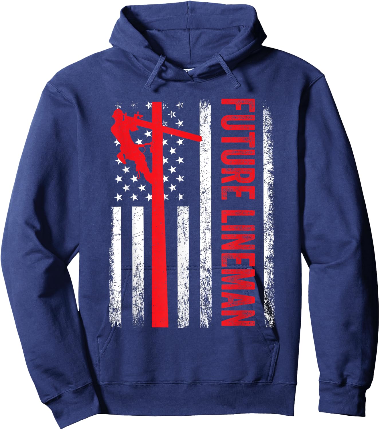 Vintage Future Lineman Electric Cable American Flag Hoodie - Hoodie | Navy