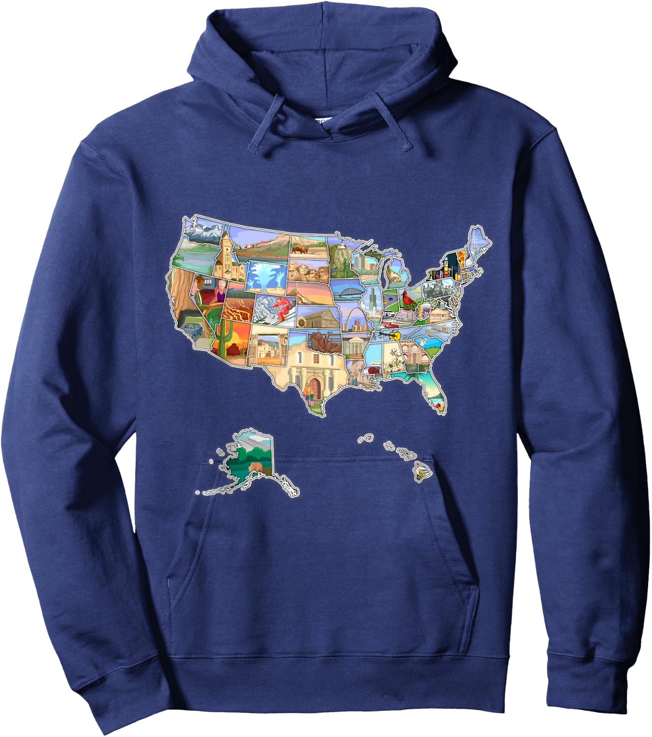 Illustrated pictorial map of United States, USA tourist map Hoodie - Hoodie | Navy