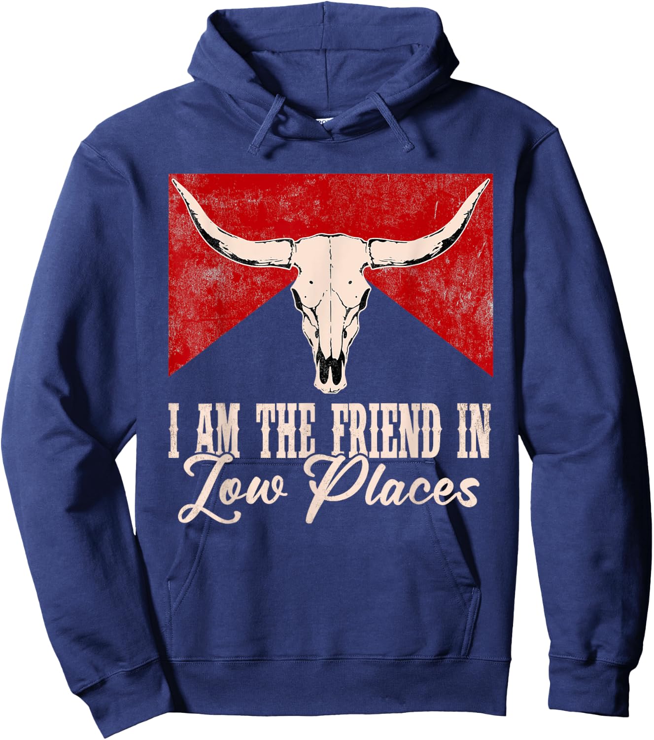 Mizorey I Am The Friend In Low Places Western Desert Apparel , Black, Small, Short Sleeve, Music, Western, Music Lovers, Family, Western Style Enthusiasts Hoodie - Hoodie | Navy