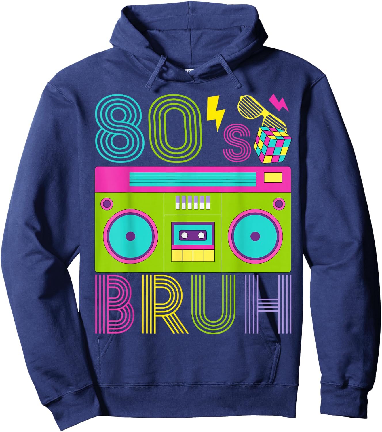 Retro 80s Bruh Outfits for Boys 1980s Party Outfit Eighties Hoodie - Hoodie | Navy