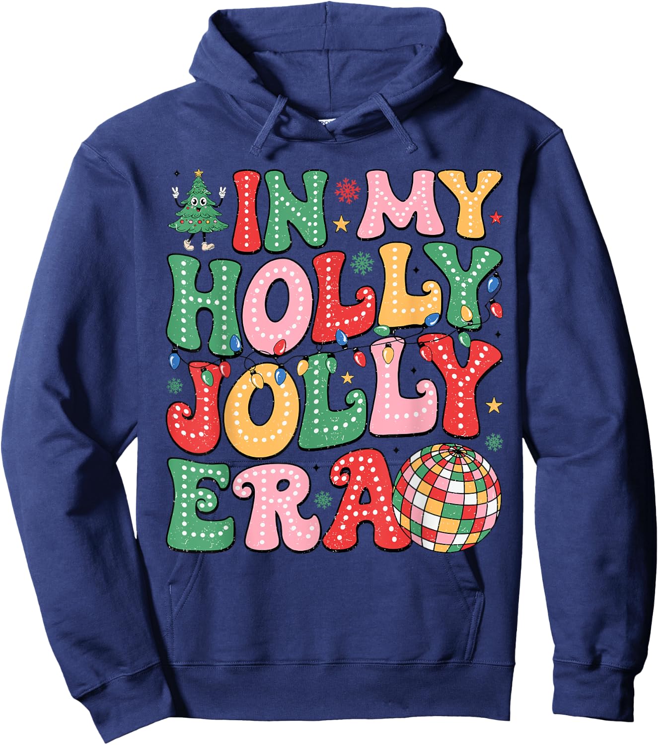 Vintage In My Holly Xmas Jolly Era Christmas Doodle Dots Hoodie - Hoodie | Navy